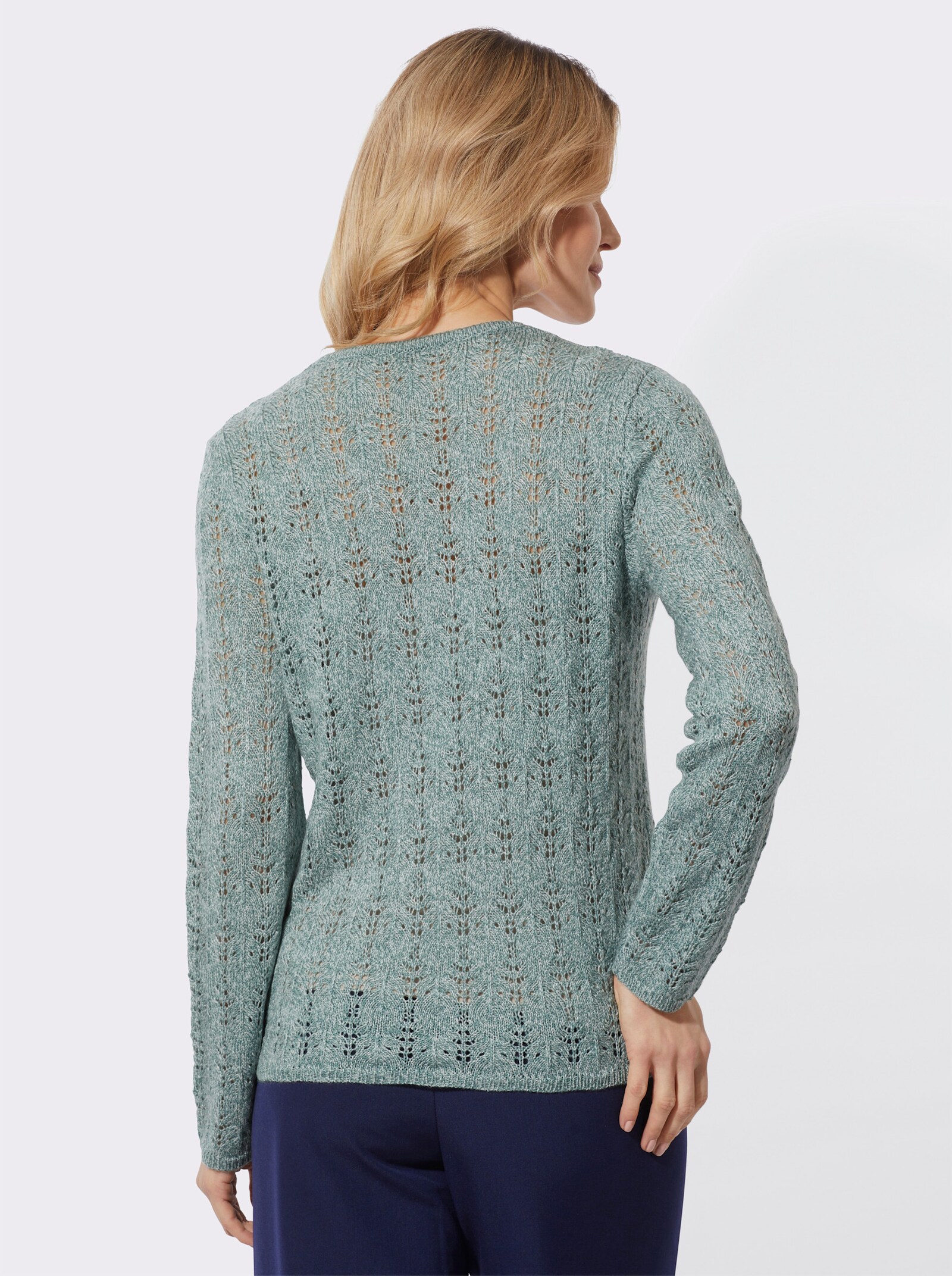 Ajourpullover in Wickel-Optik - jade-meliert
