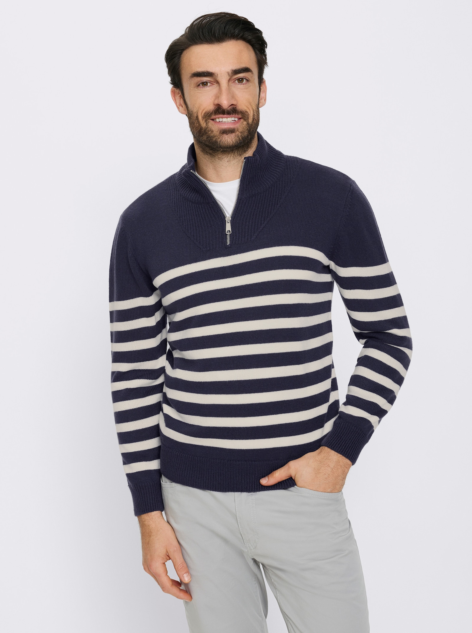 Marco Donati Langarm-Pullover - marine-ecru-gestreift