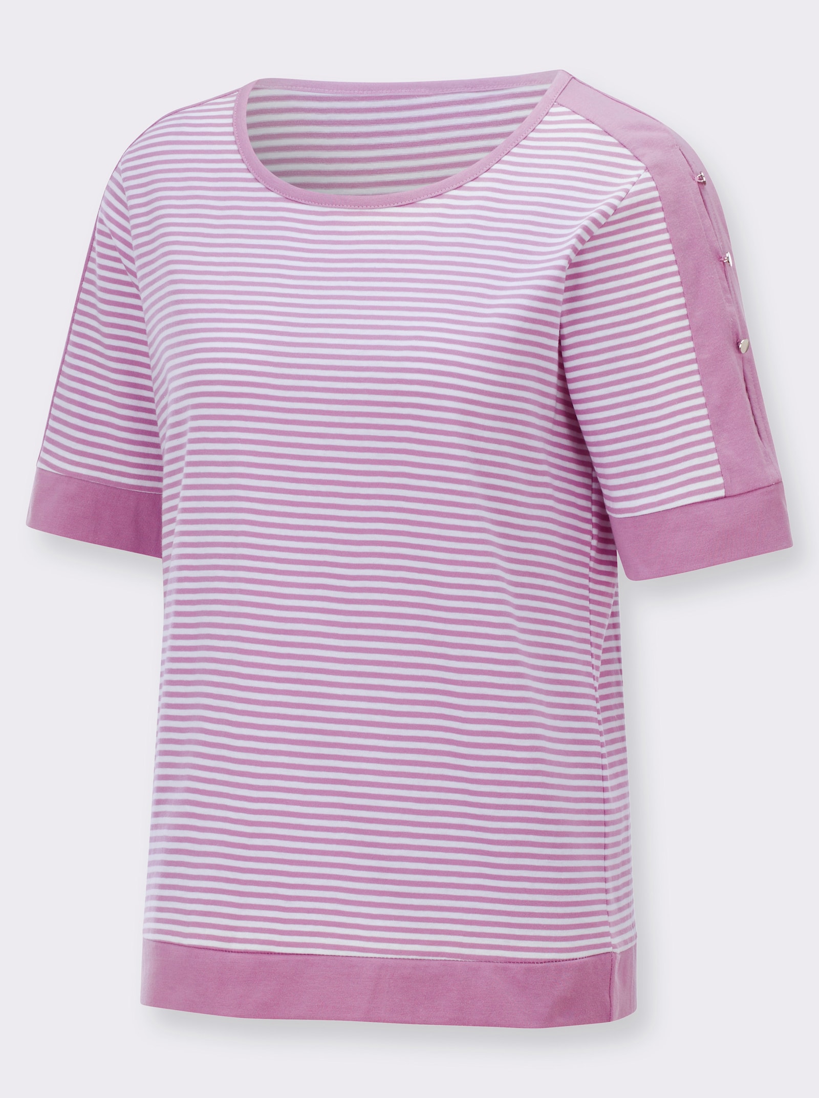 Ringelshirt mit Kontrastpaspeln - orchidee-weiß-geringelt