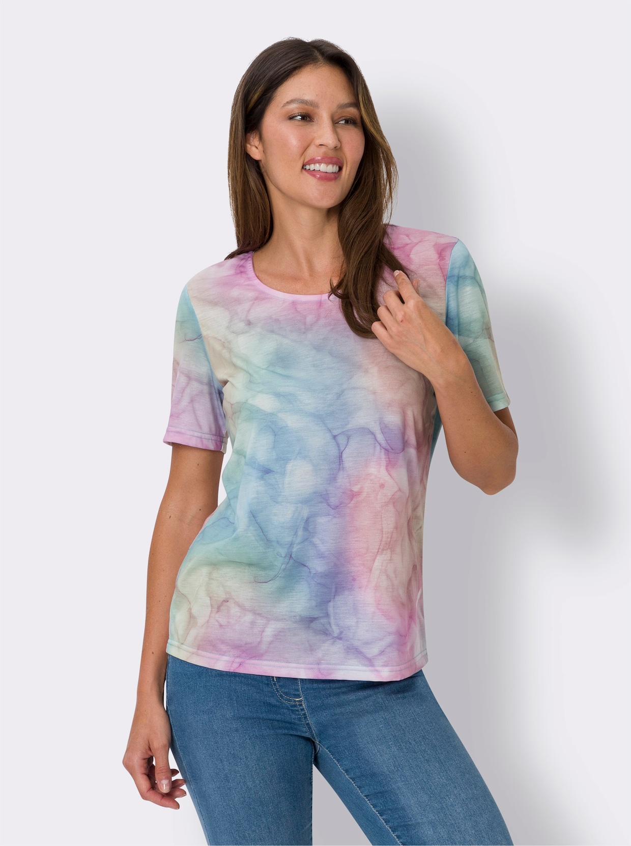 Tričko s krátkým rukávem - eukalyptová-fialová-potisk
