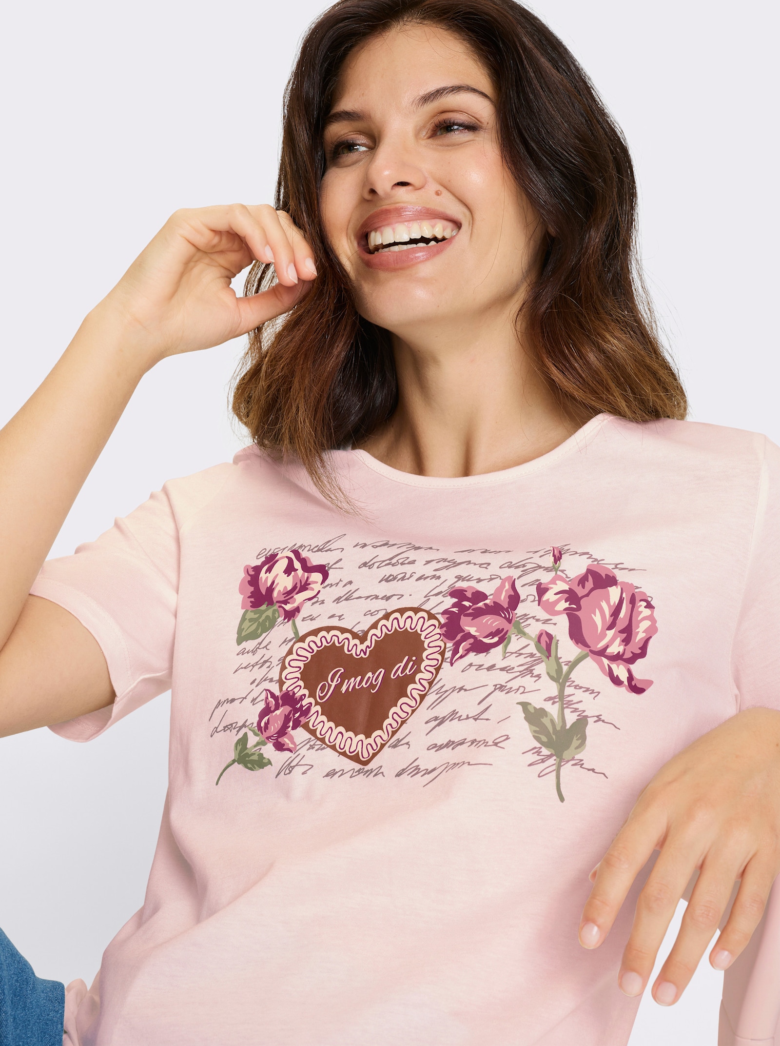 Klasické tričko, kvetová potlač - Svetloružová-staroružová