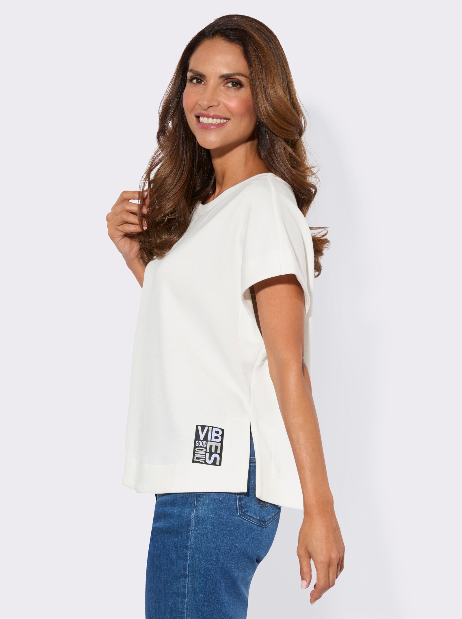 Sweatshirt mit Seitenschlitzen - ecru