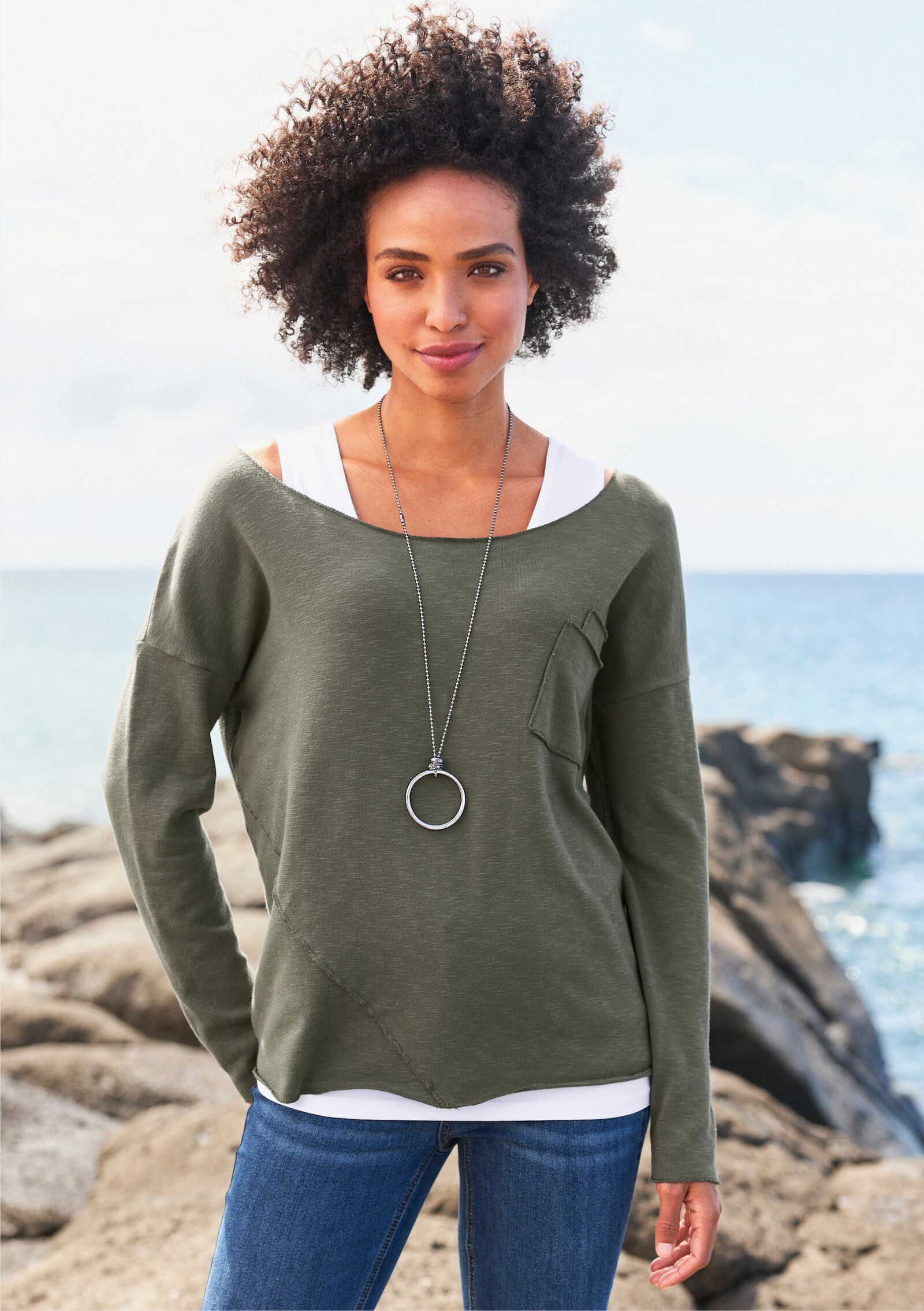 heine 2-in-1-Shirt mit Brusttasche - khaki-ecru