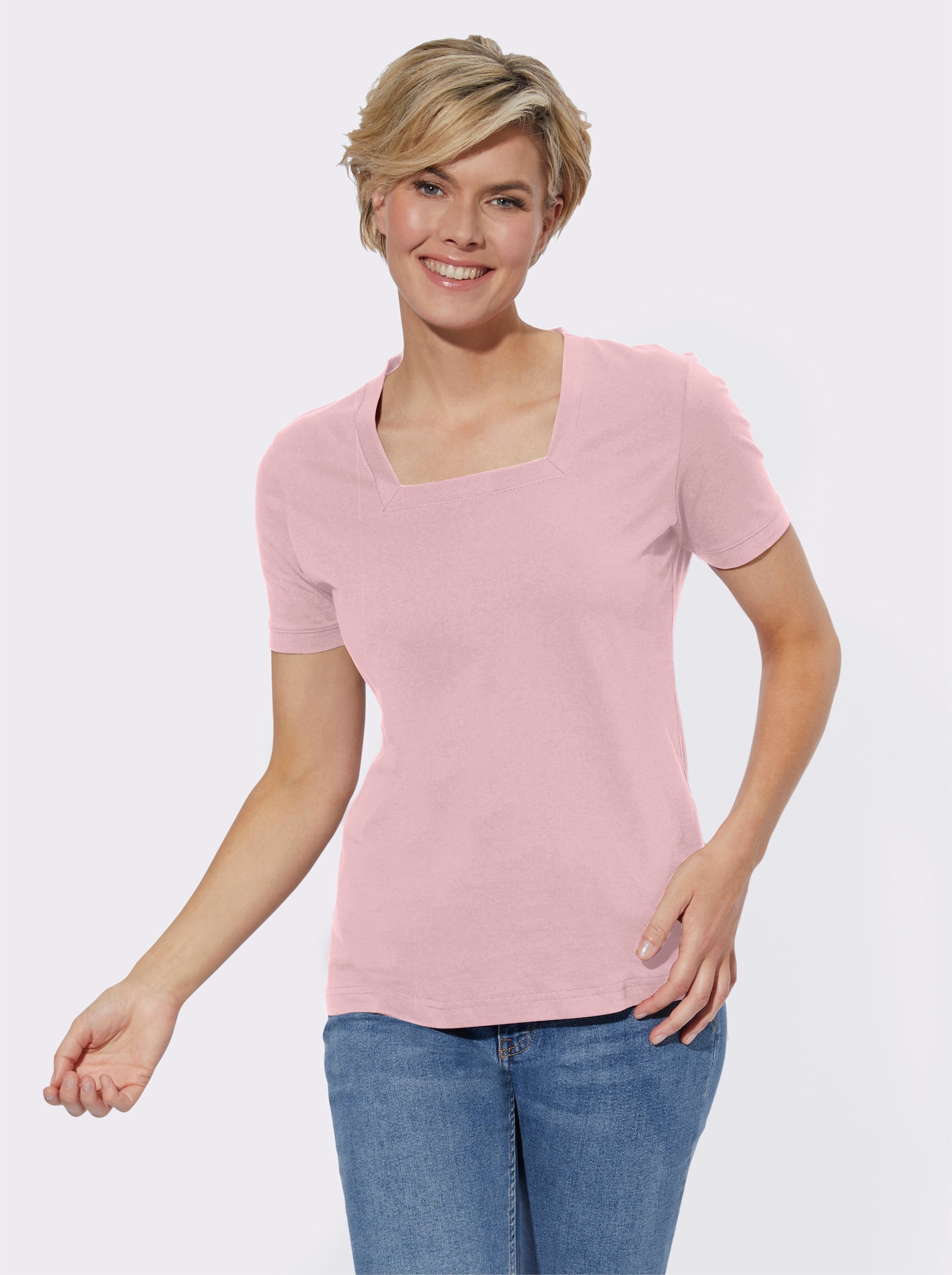 Kurzarmshirt mit Karree-Ausschnitt - rosé