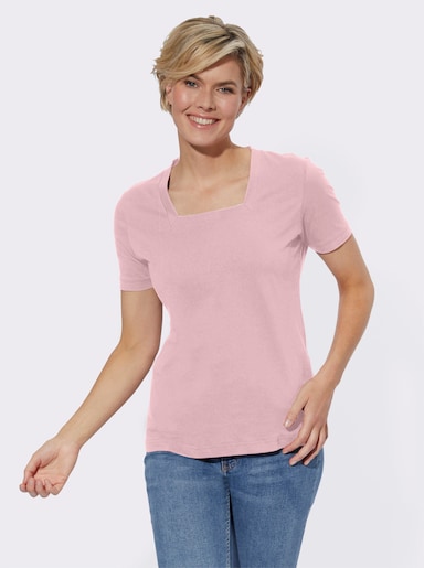Kurzarmshirt mit Karree-Ausschnitt - rosé