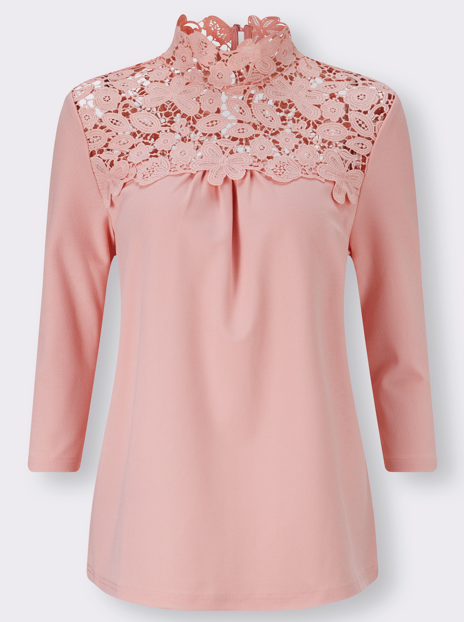 Kanten shirt met opstaande kraag - roze