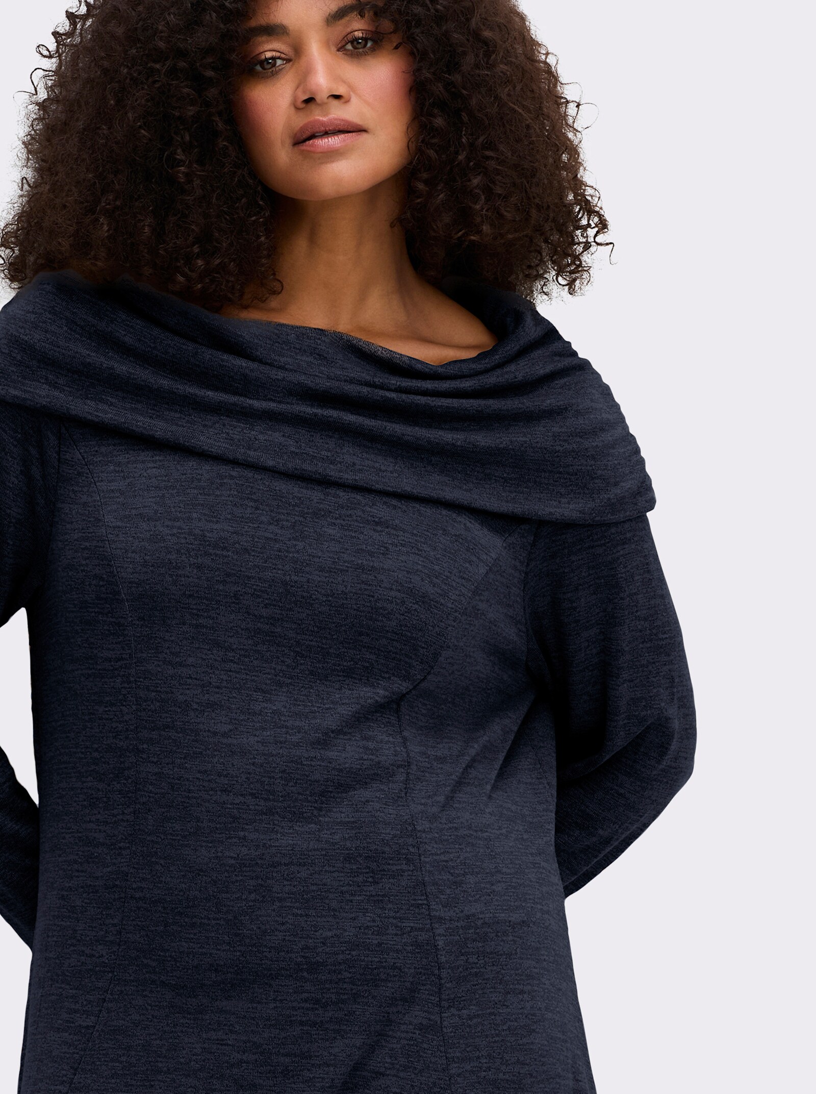 sheego by Joe Browns Longsweatshirt im Strick-Look - marine-jeansblau-meliert