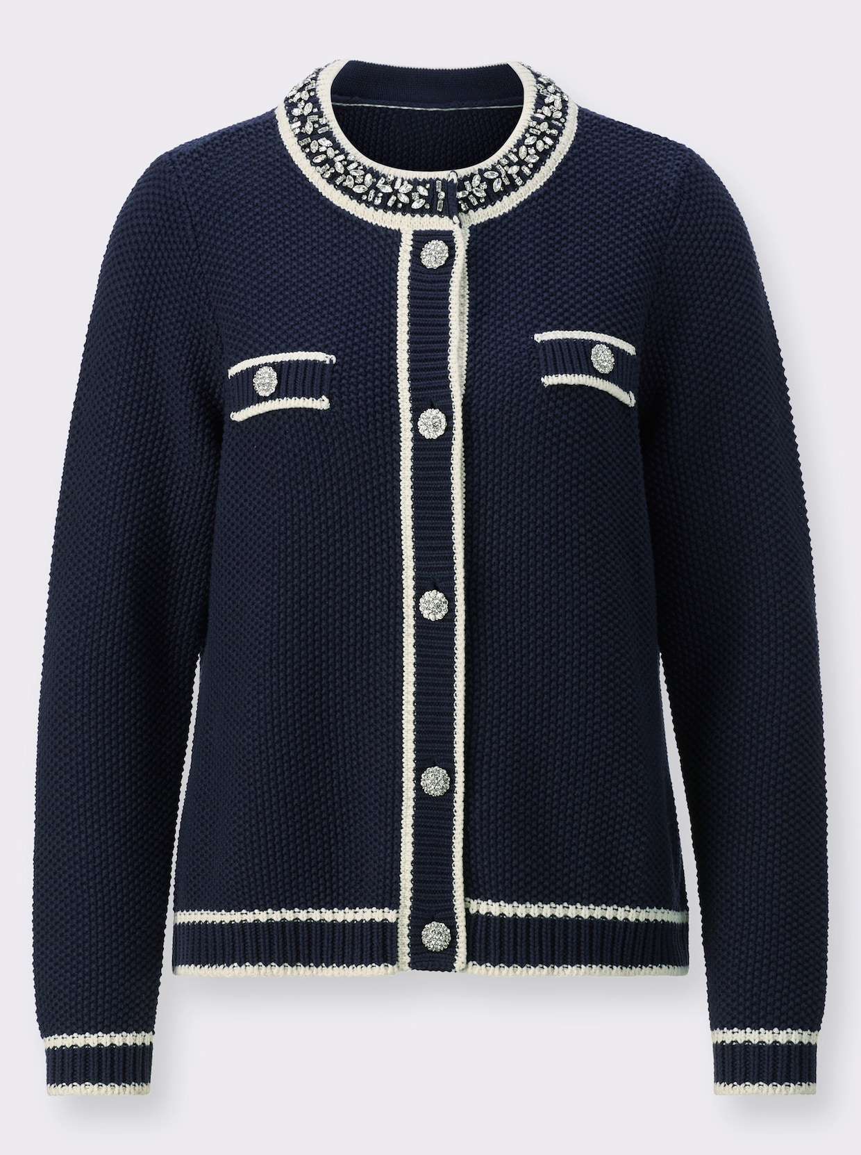 Cardigan - marine-champagner-gemustert