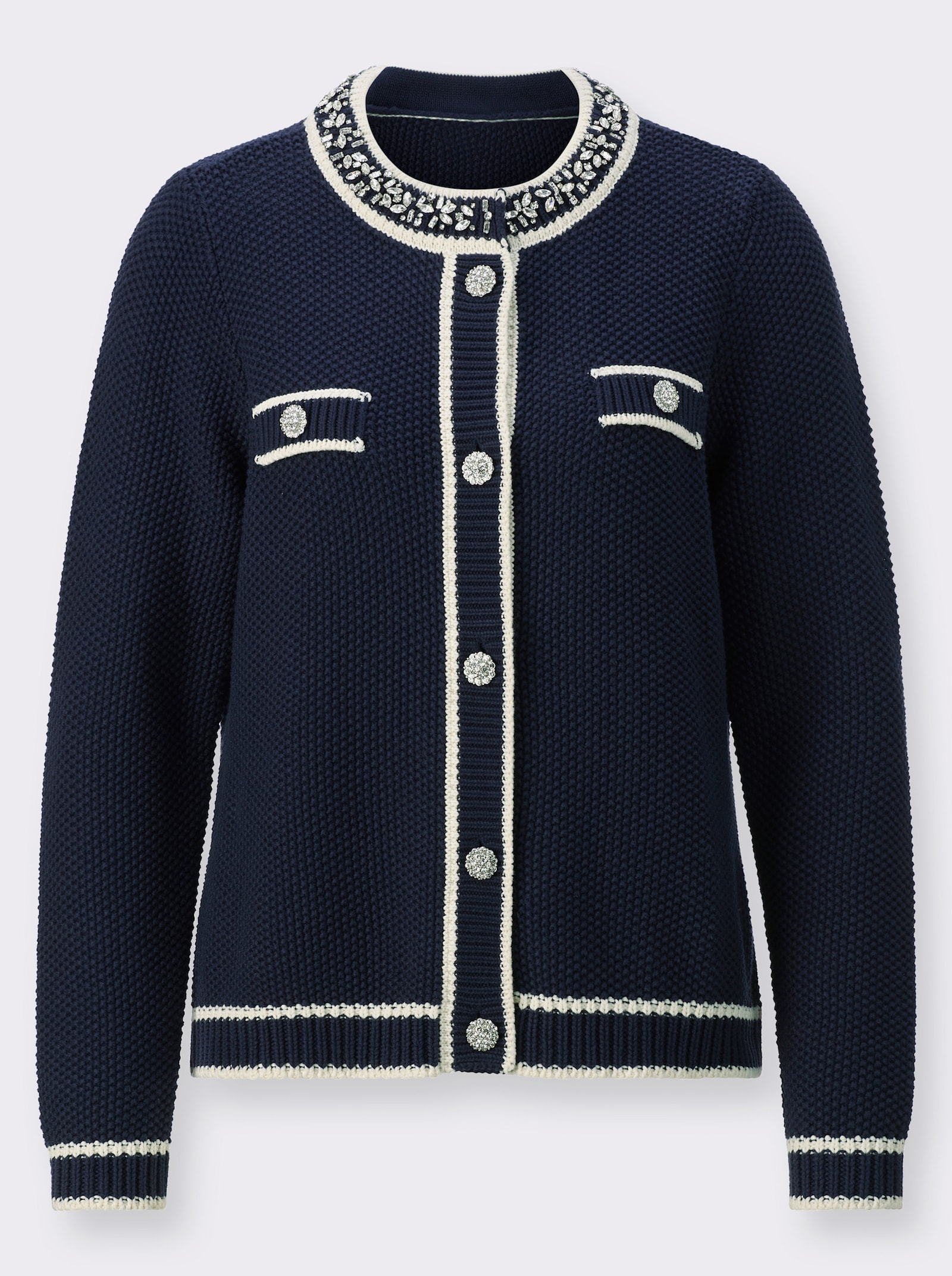 Cardigan mit Glitzerknöpfen - marine-champagner-gemustert
