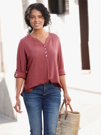 Longbluse mit abgerundetem Saum - rotbraun