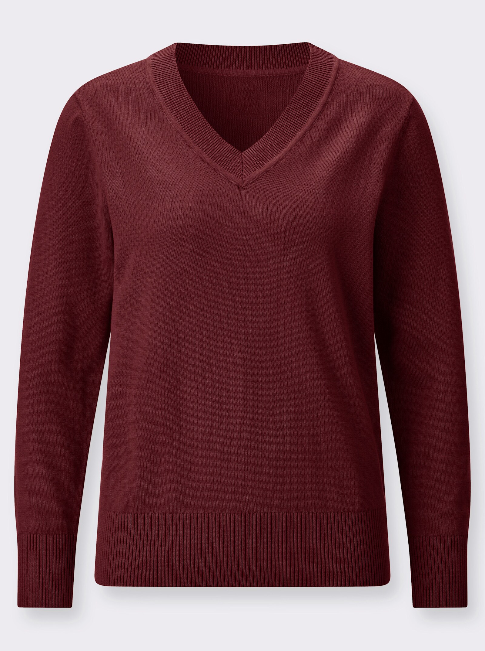 V-Ausschnitt-Pullover aus reiner Baumwolle - bordeaux