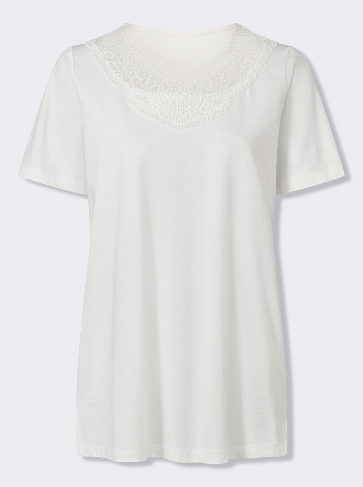 Longshirt mit Spitzeneinsatz - ecru