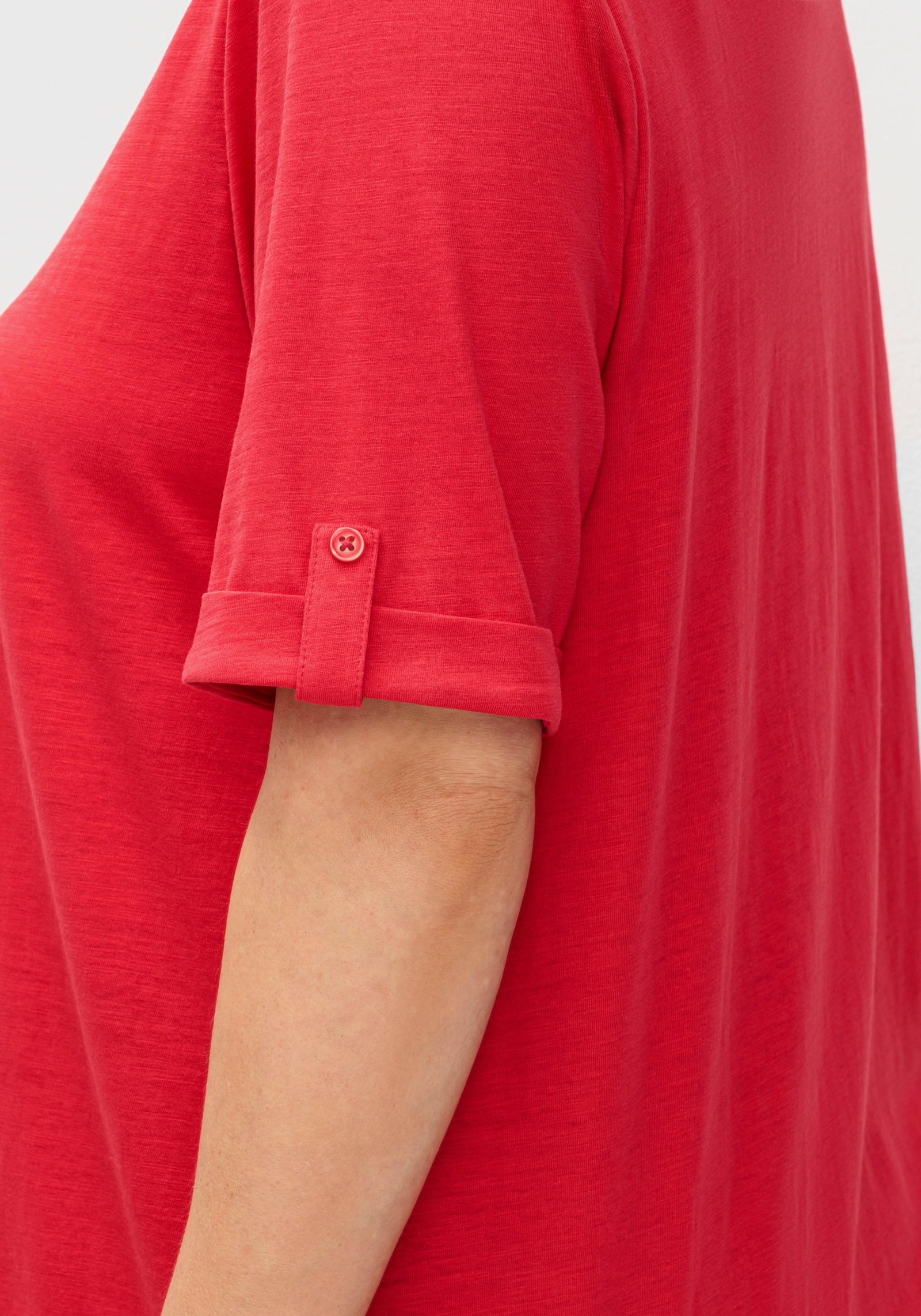 sheego Lang shirt met hals met split - aardbei