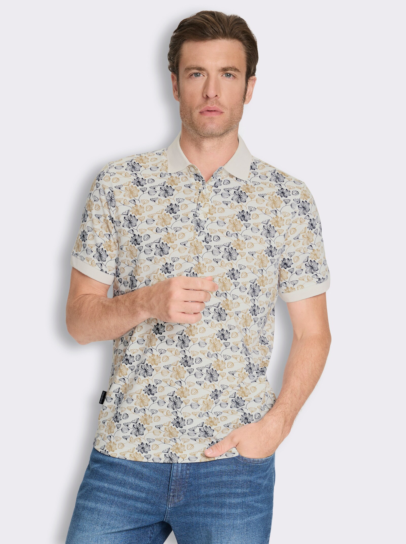 Marco Donati Kurzarmshirt mit floralem Druck - ecru-bedruckt