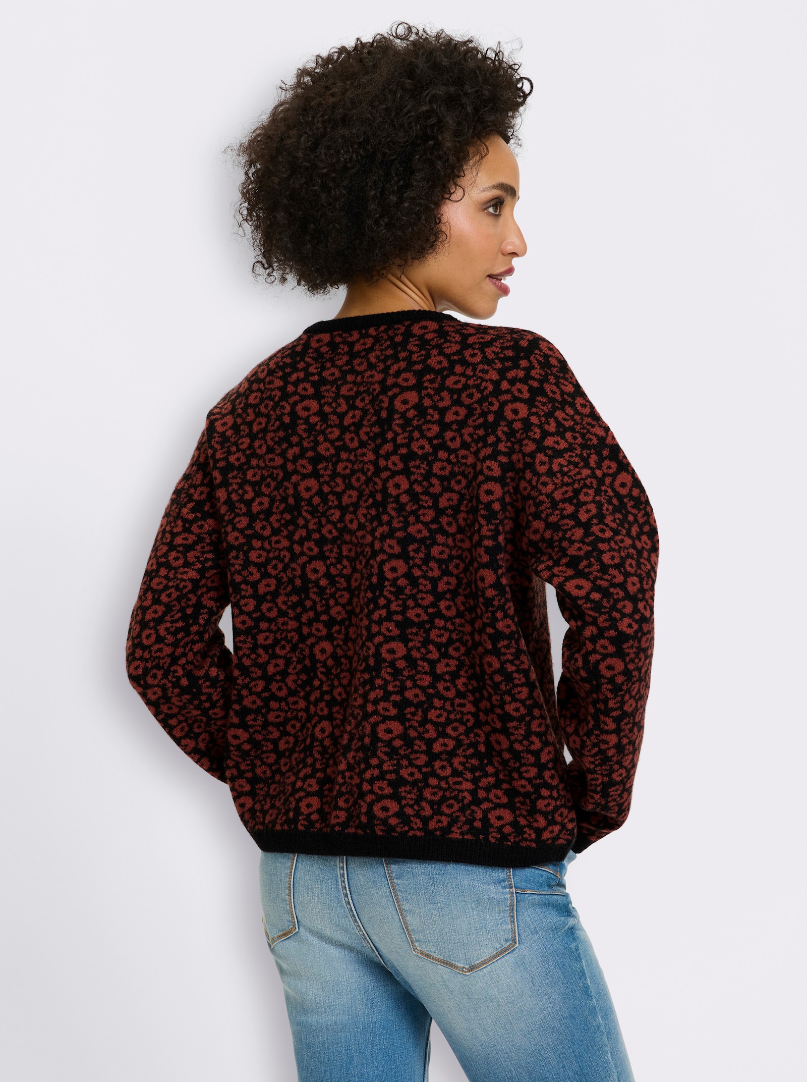 heine Vest van jacquard met luipaardpatroon - zwart/roodbruin gedessineerd