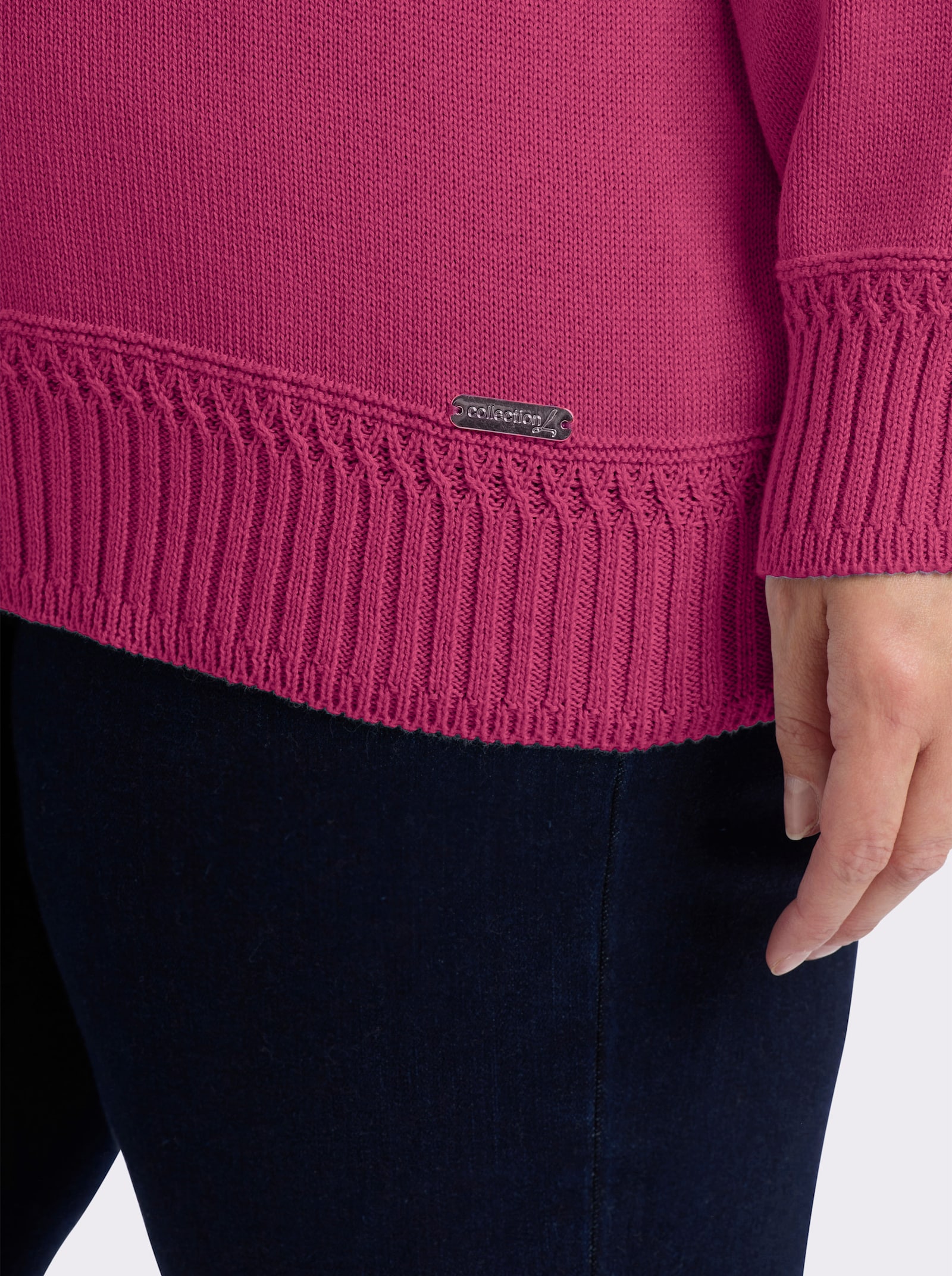 Stehkragenpullover mit Ripp-Abschlüssen - fuchsia
