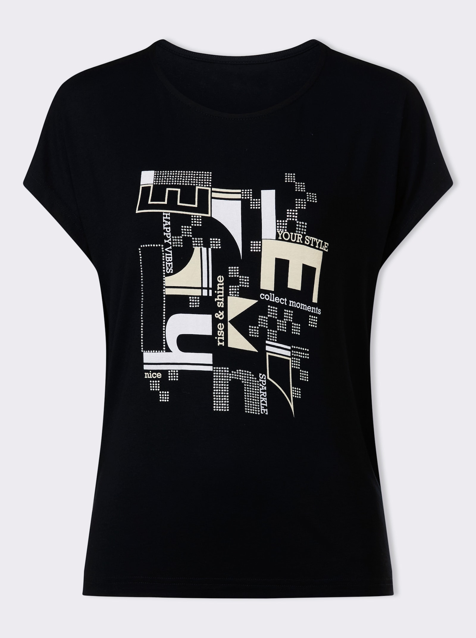 heine Kurzarmshirt mit glitzernden Steinchen - schwarz