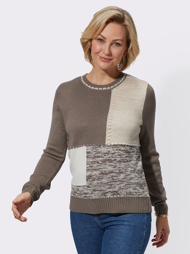 Intarsienpullover - taupe-sand-gemustert