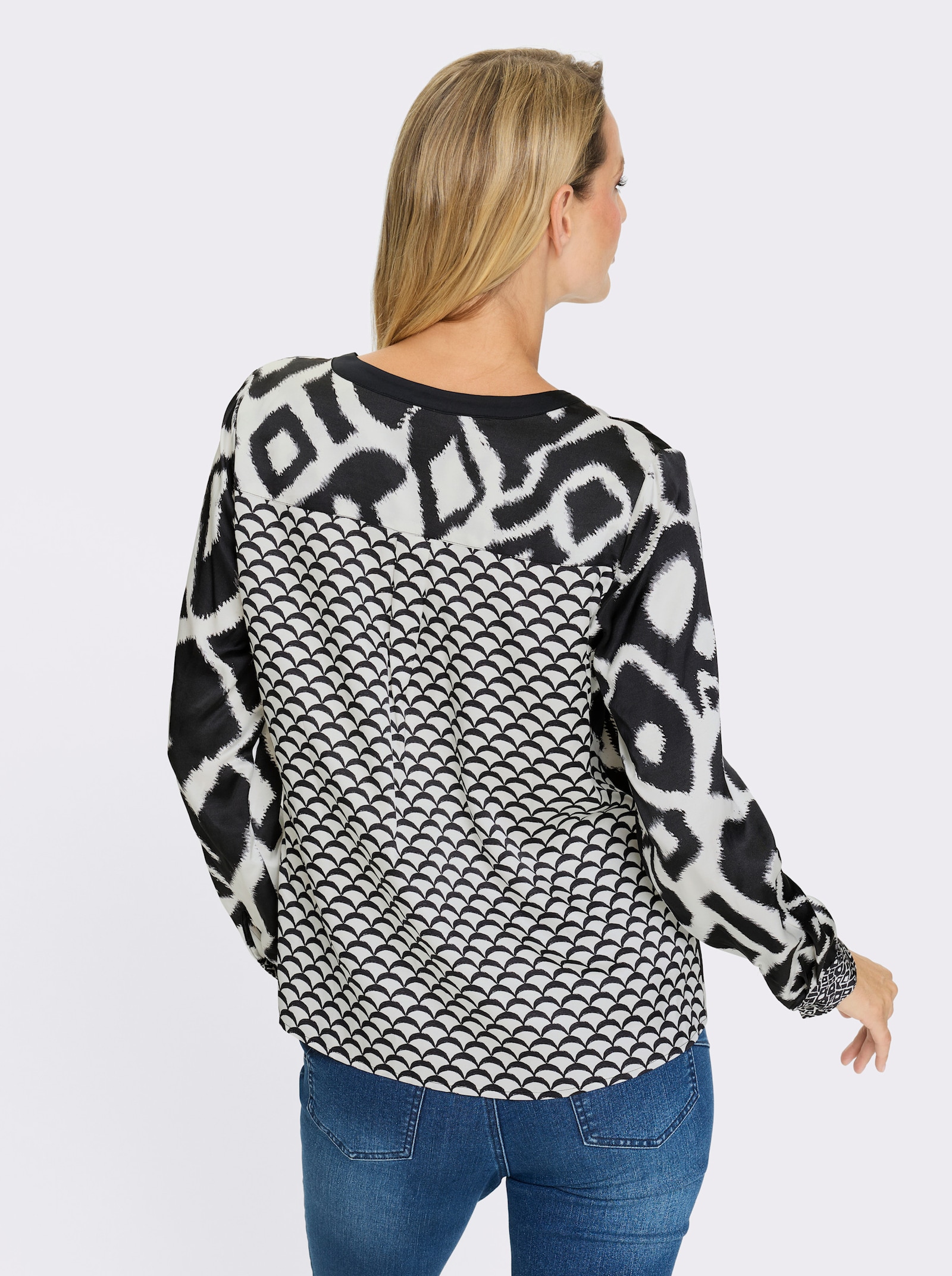 heine Druckbluse - ecru-schwarz-bedruckt