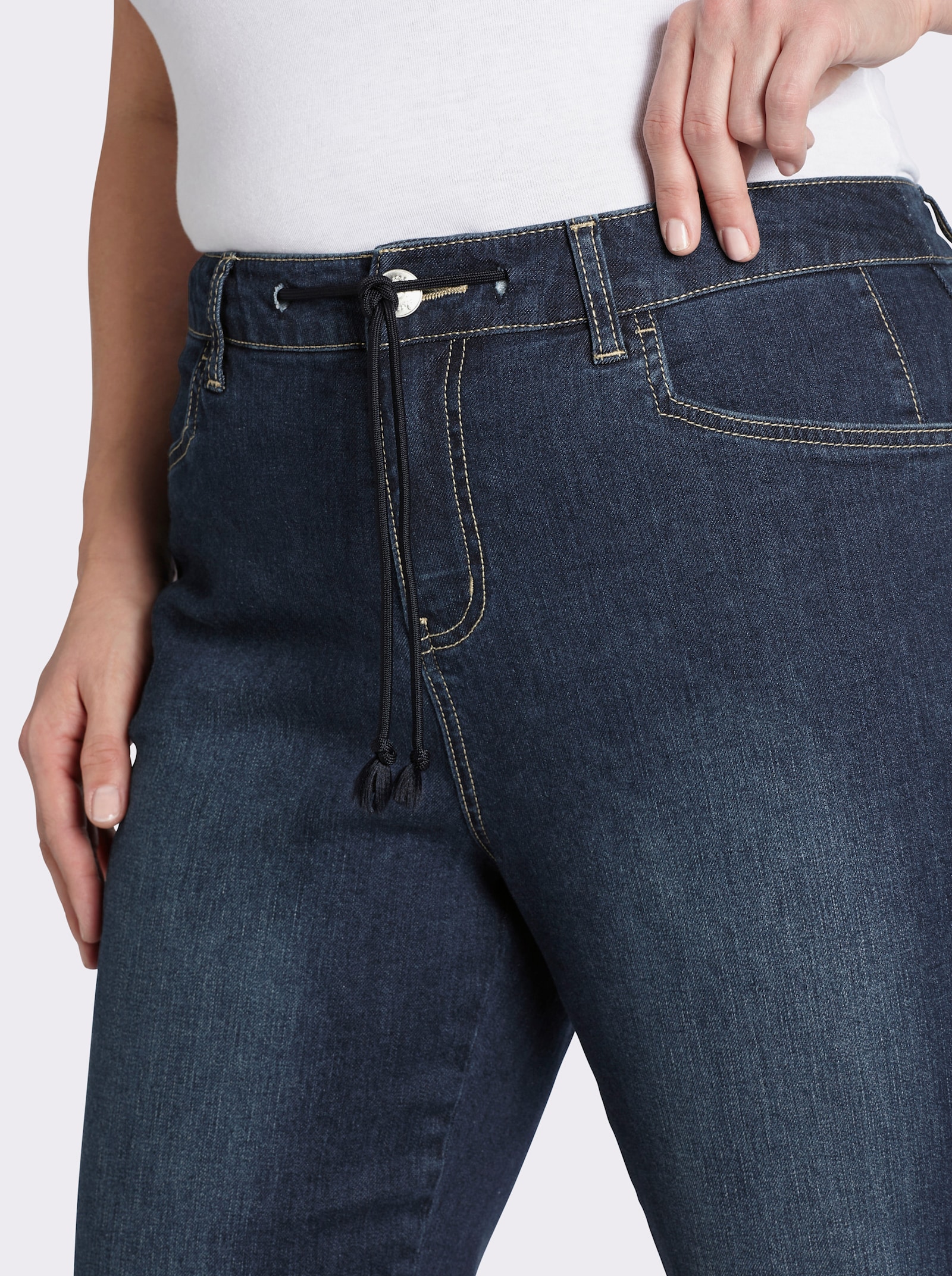 sheego Ankle-Jeans mit Tunnelzug und Kordel - dark blue