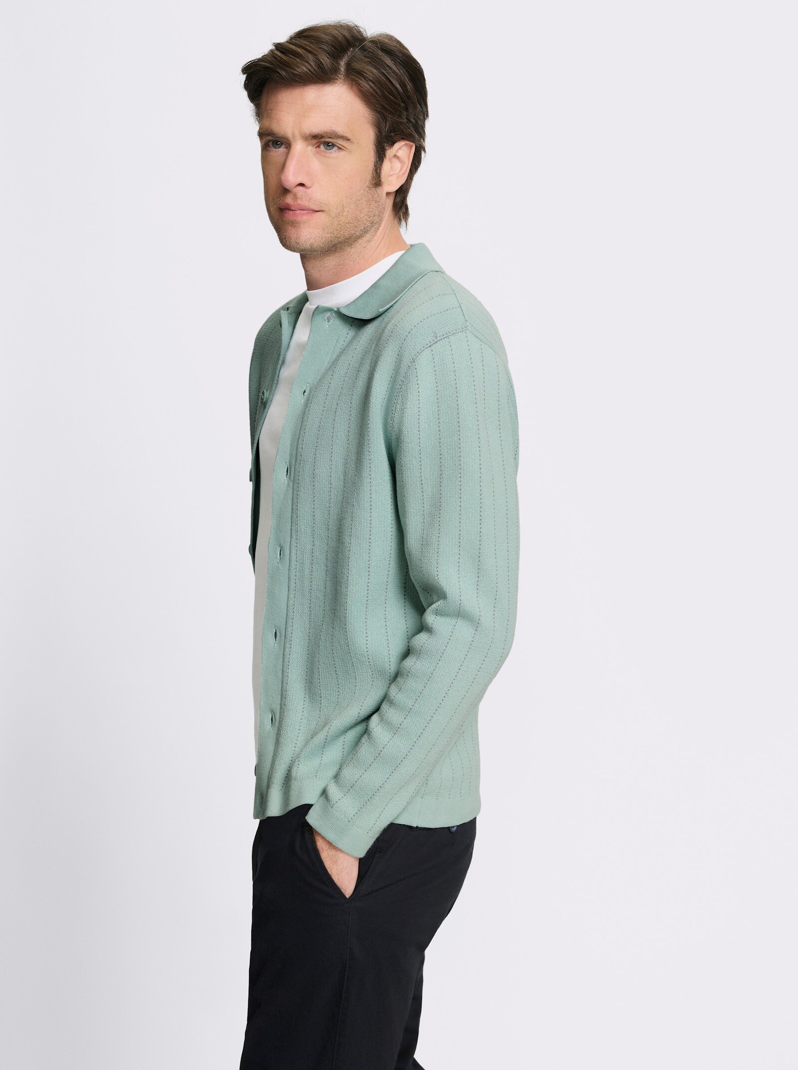 Marco Donati Strickjacke mit Jacquard-Muster, Baumwolle - kalkmint