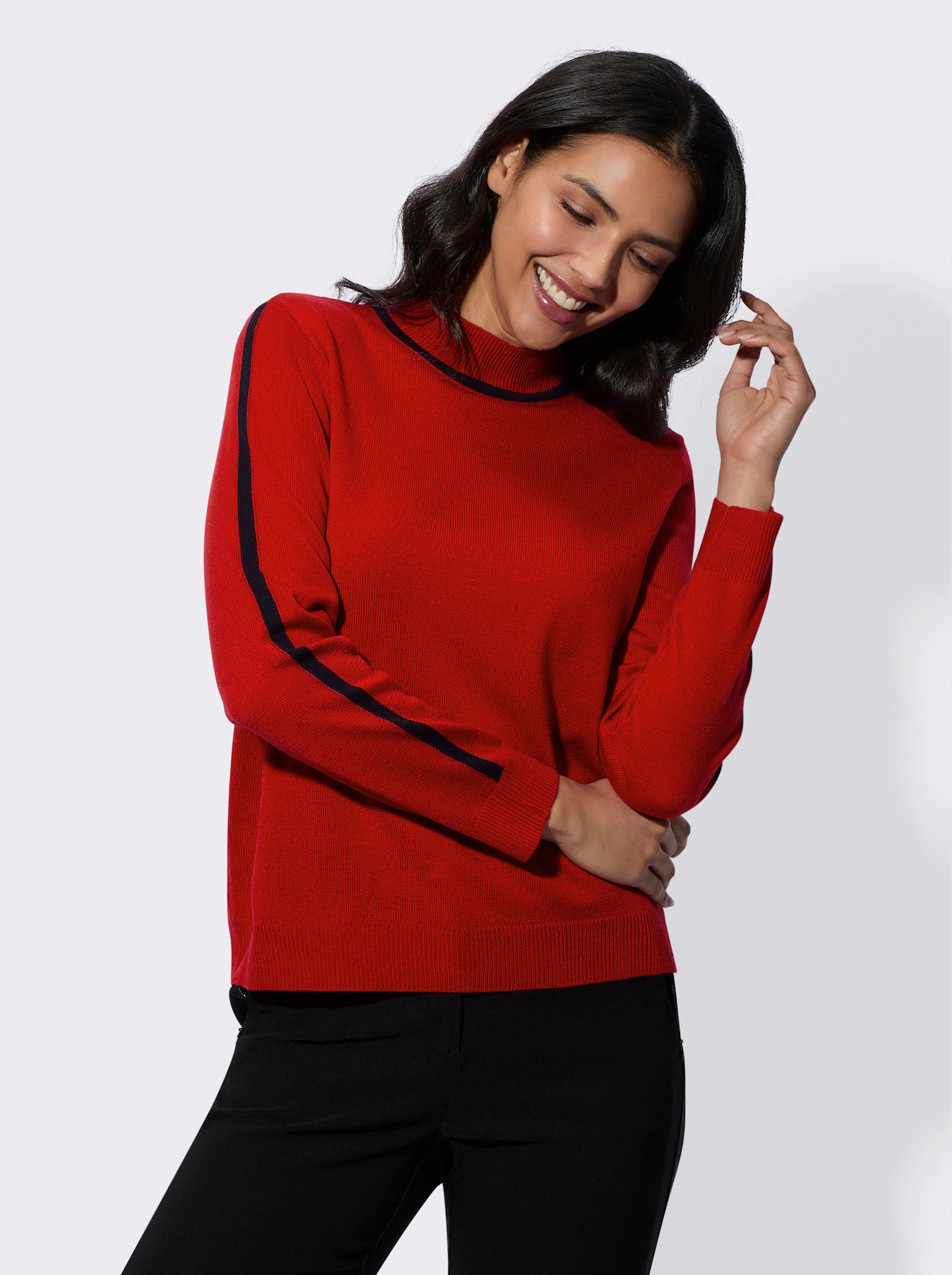 Stehkragenpullover mit gerippten Abschlüssen - rot