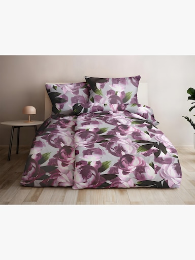 Grund Wendebettwäsche - grau-rosé-bedruckt