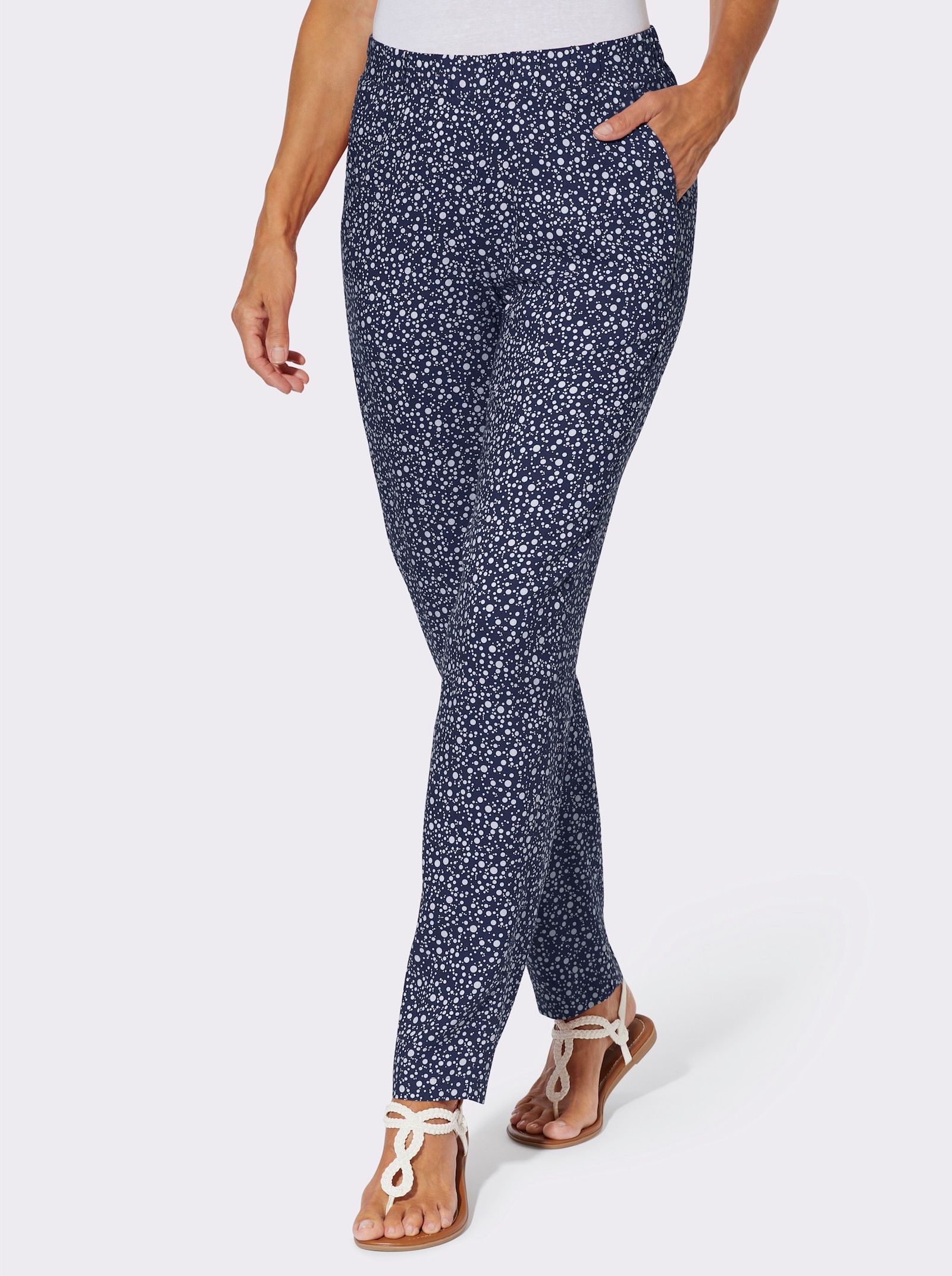 Navliekacie nohavice, bodky - mavomodré, biela potlač