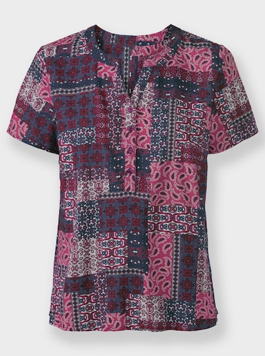 Blouse m. korte mouwen - heide/jeansblauw bedrukt