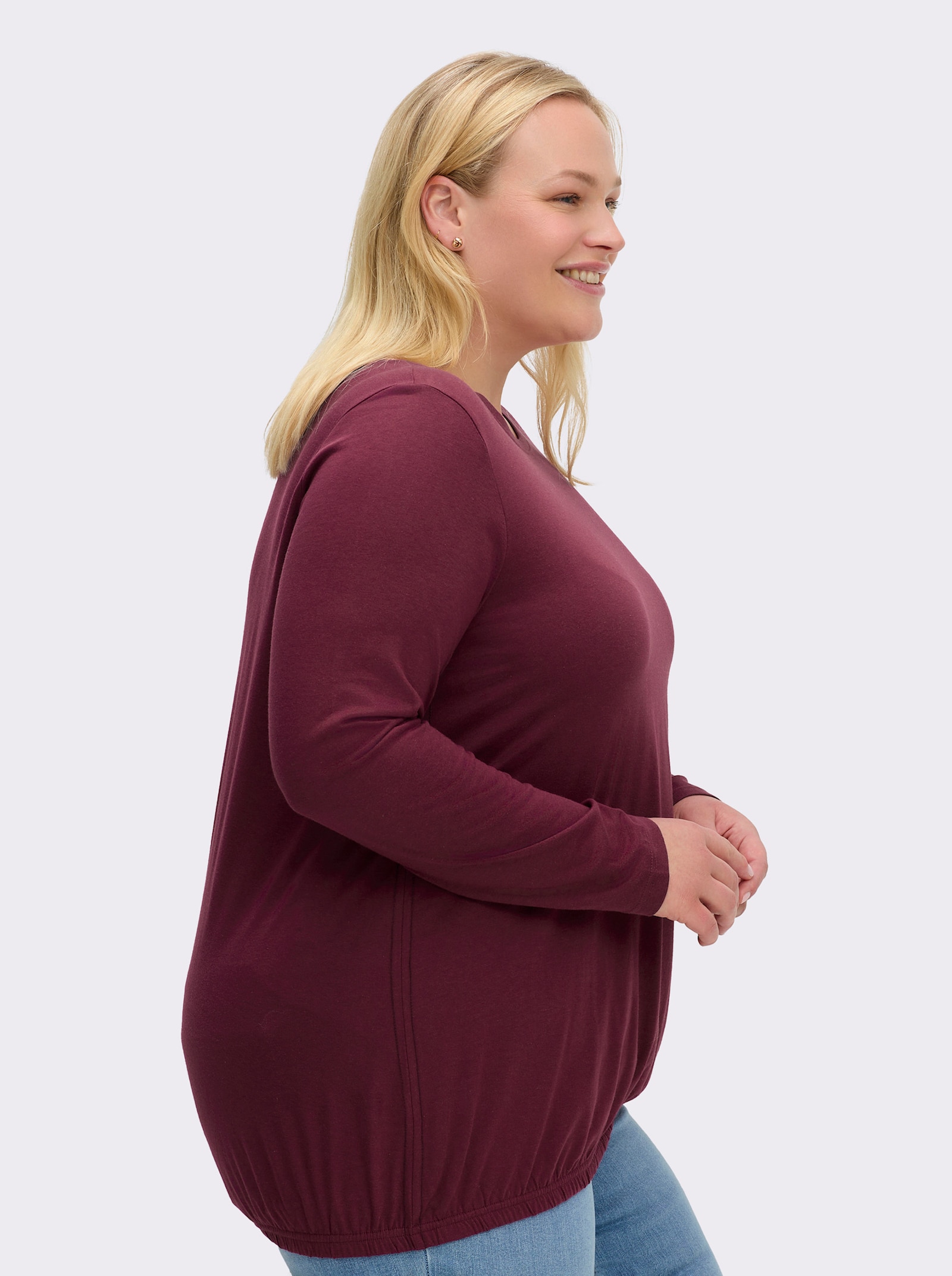 sheego Shirt mit Gummizug am Saum - bordeaux-burgund