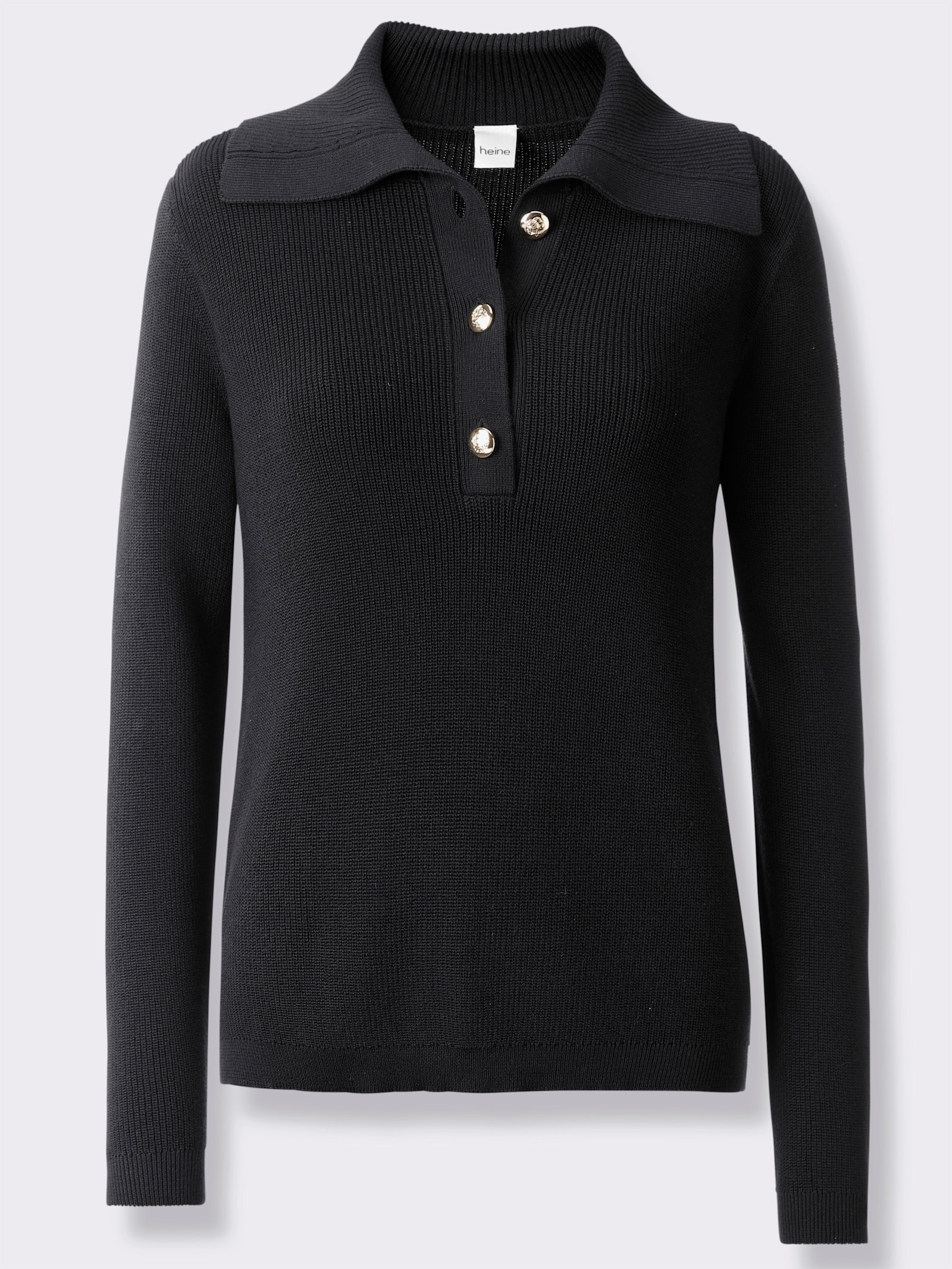 heine Langarm-Pullover mit Umlegekragen - schwarz