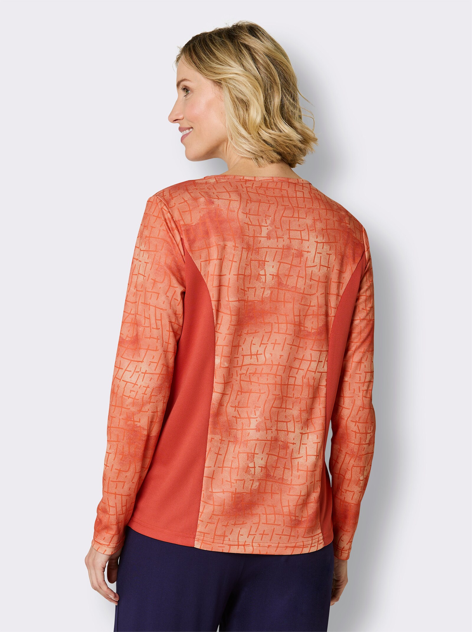 Funktionsshirt mit einfarbigen Seitenpartien - orange-gemustert