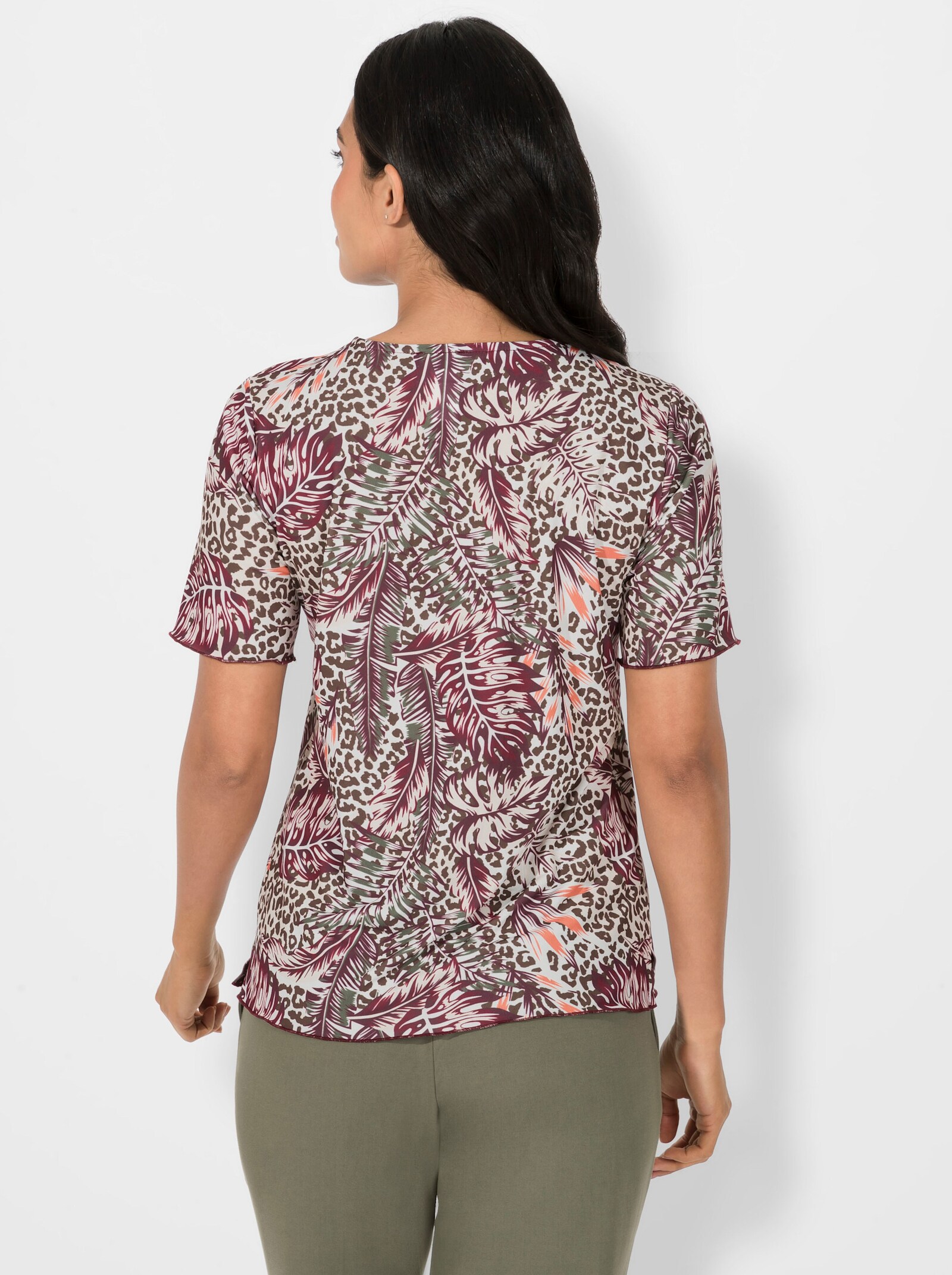 Rundhalsshirt im Muster-Mix - ecru-bordeaux-bedruckt