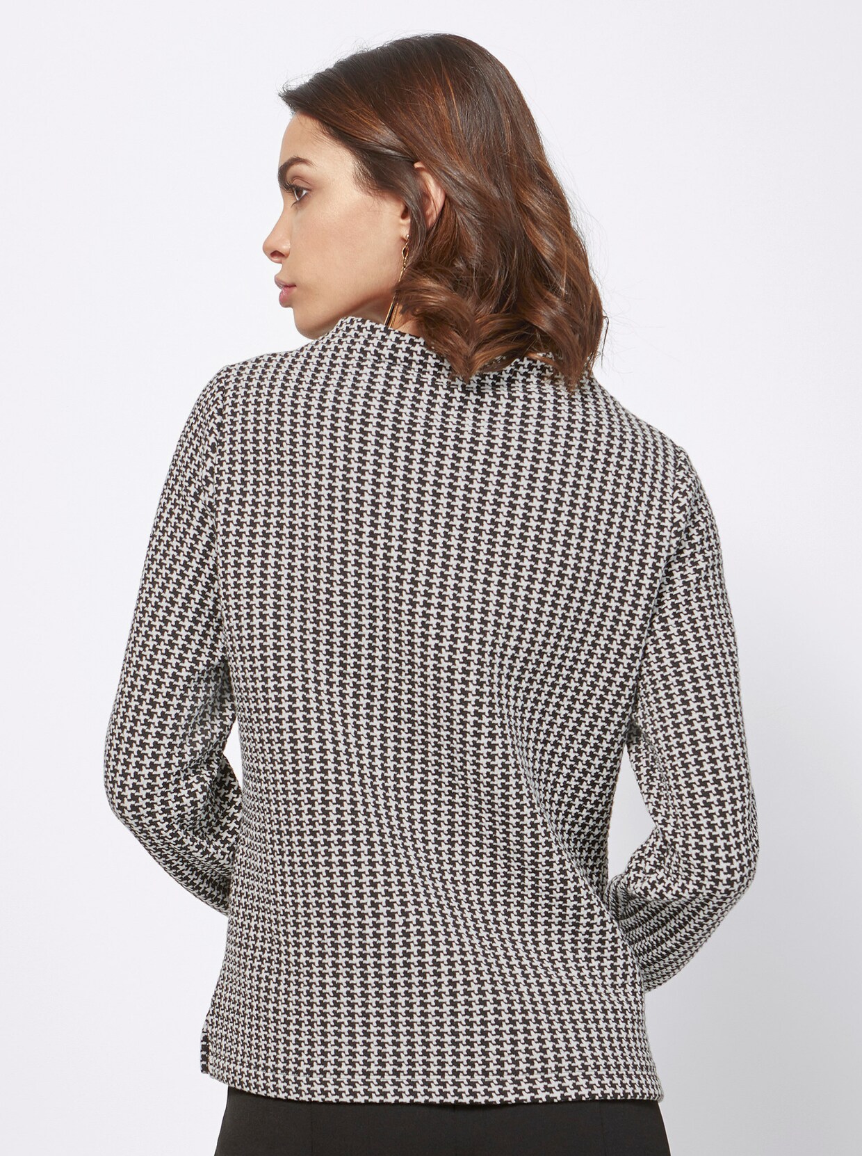 Shirt met opstaande kraag - zwart/wit gedessineerd