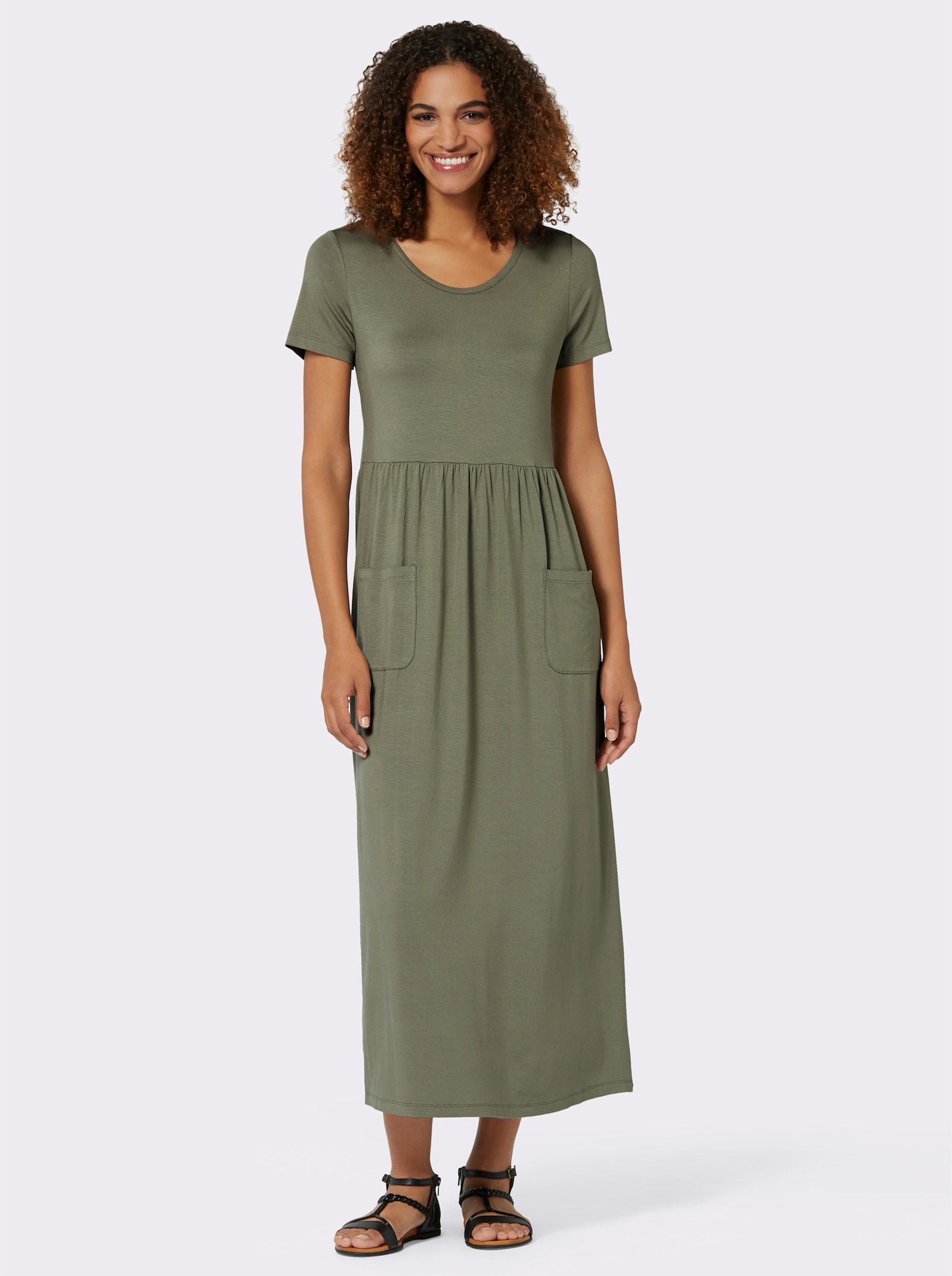 Trikåklänning med fickor - khaki