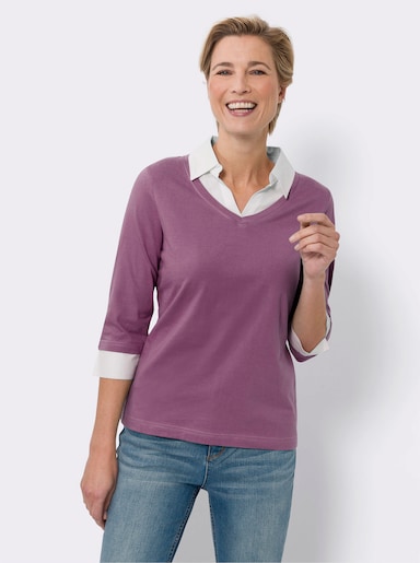 2-in-1-Shirt mit Web-Einsatz - violett