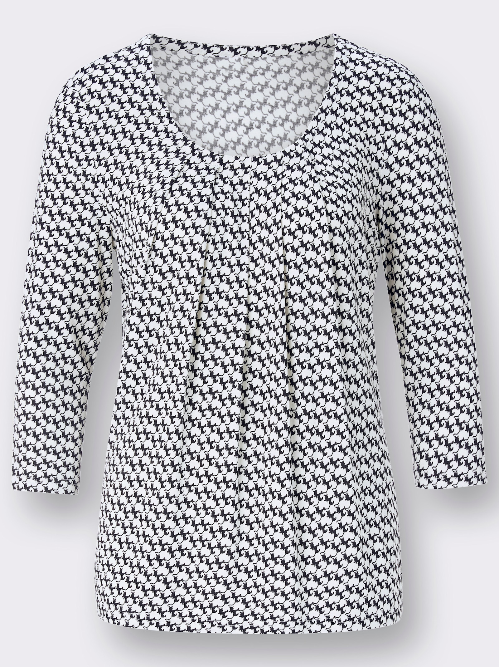 3/4-Arm-Shirt mit Katzen-Druck - schwarz-wollweiss