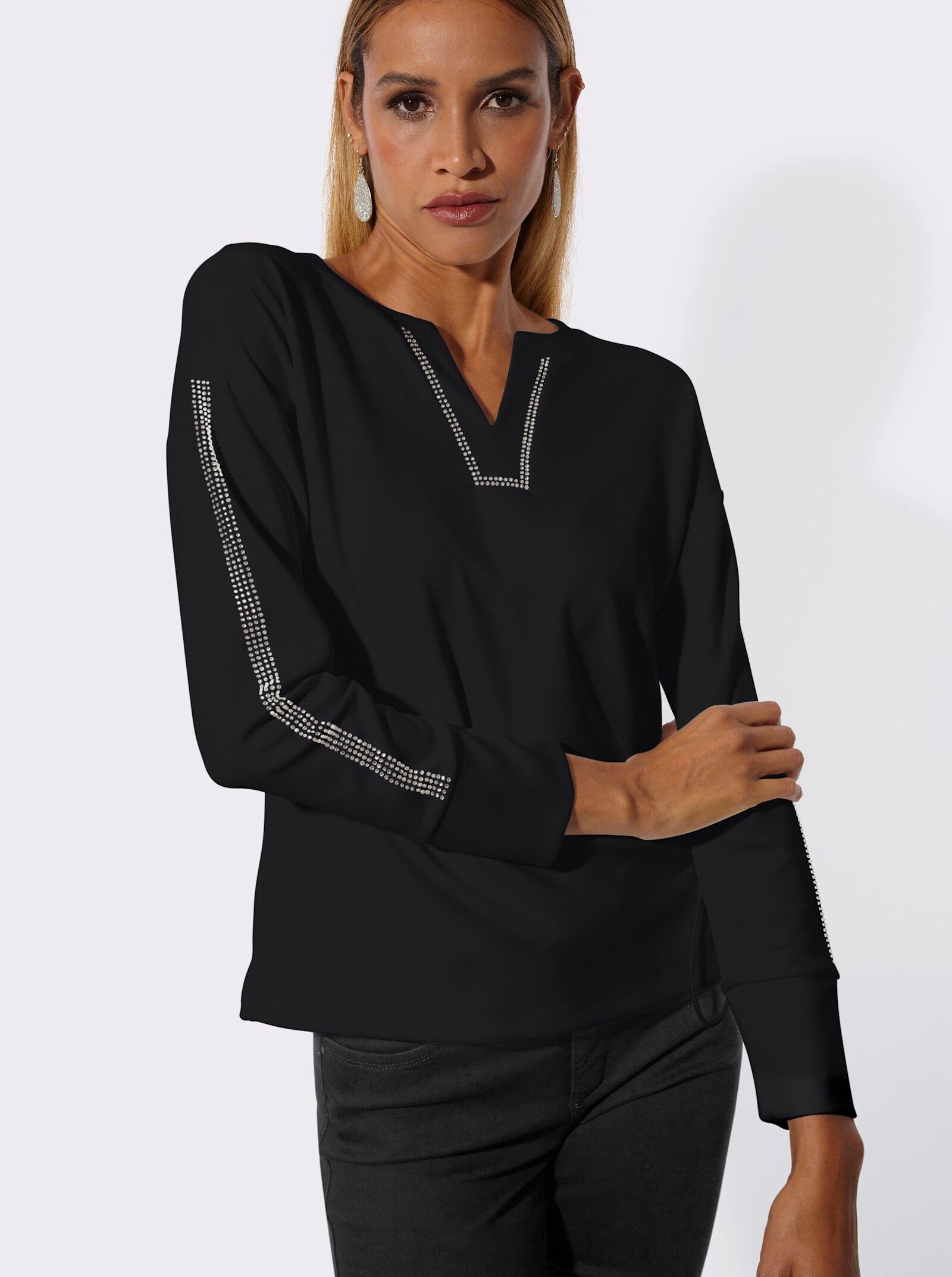 Sweatshirt mit seitlicher Raffung - schwarz