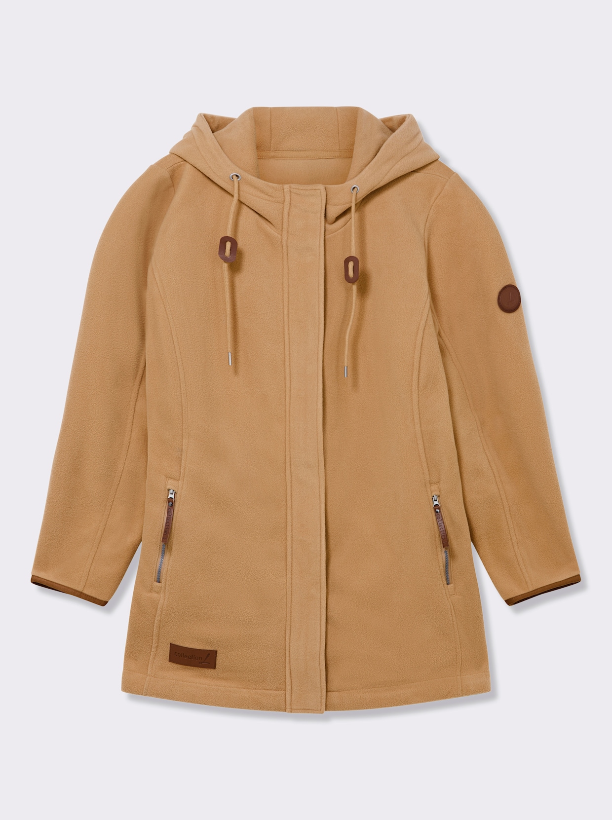 Kapuzenfleecejacke mit verdecktem Reißverschluss - camel