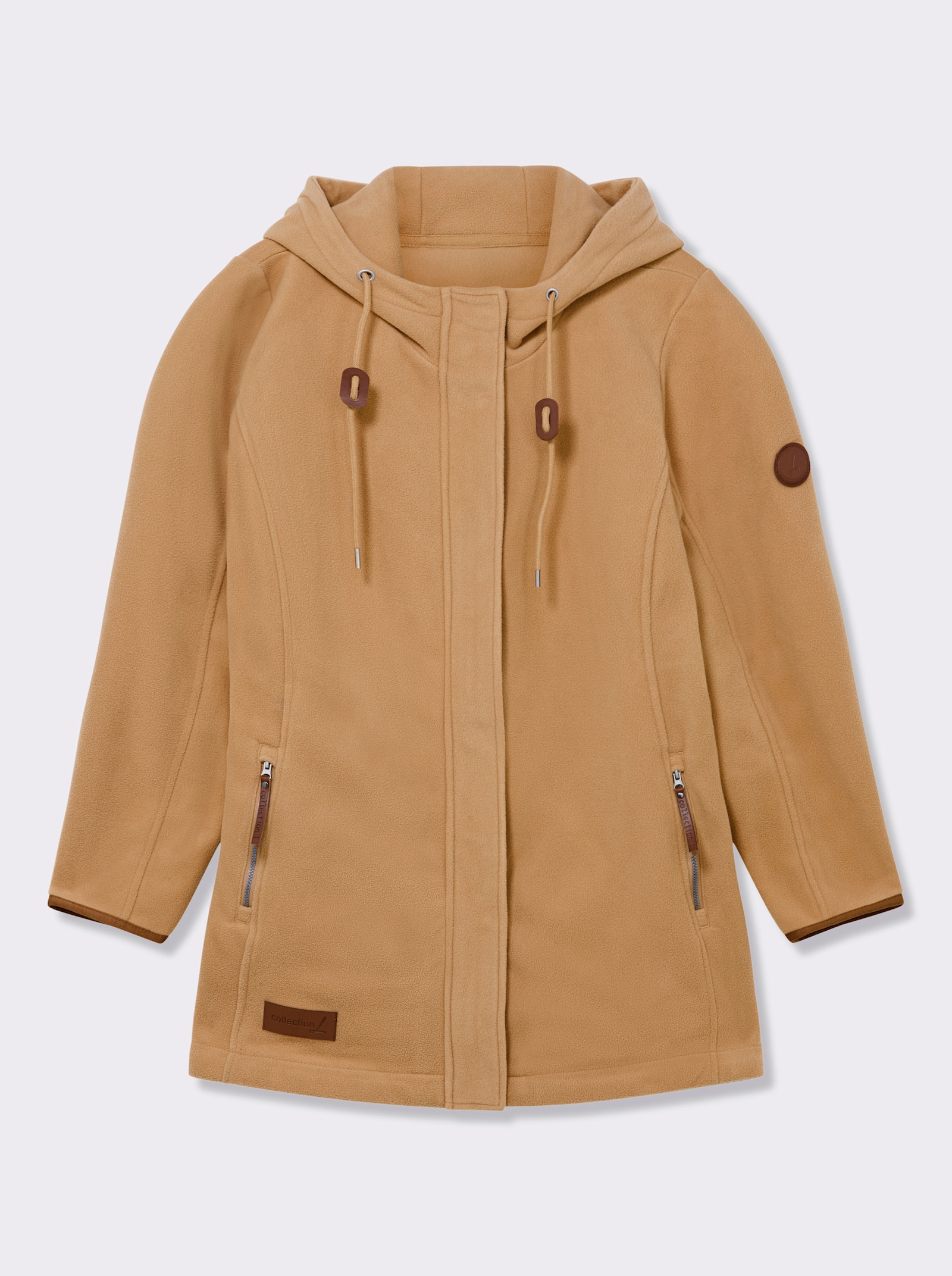 Kapuzenfleecejacke mit verdecktem Reißverschluss - camel