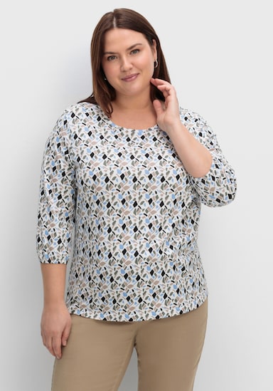 3/4-Arm-Shirt im Grafik-Dessin - ecru-bleu-bedruckt