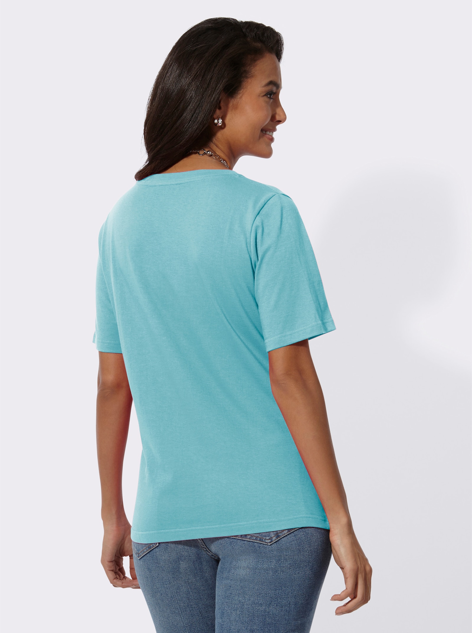 Kurzarmshirt mit V-Ausschnitt - aquamarin