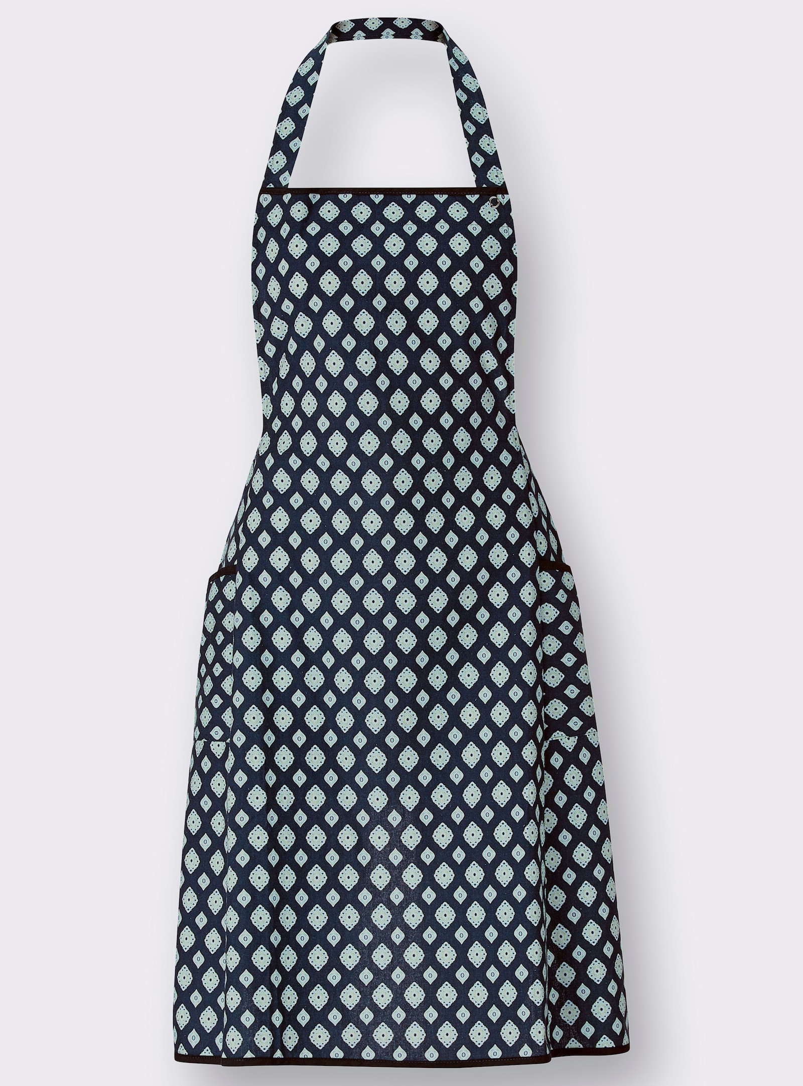 Latzschürze mit Bindebändern - marine Raute