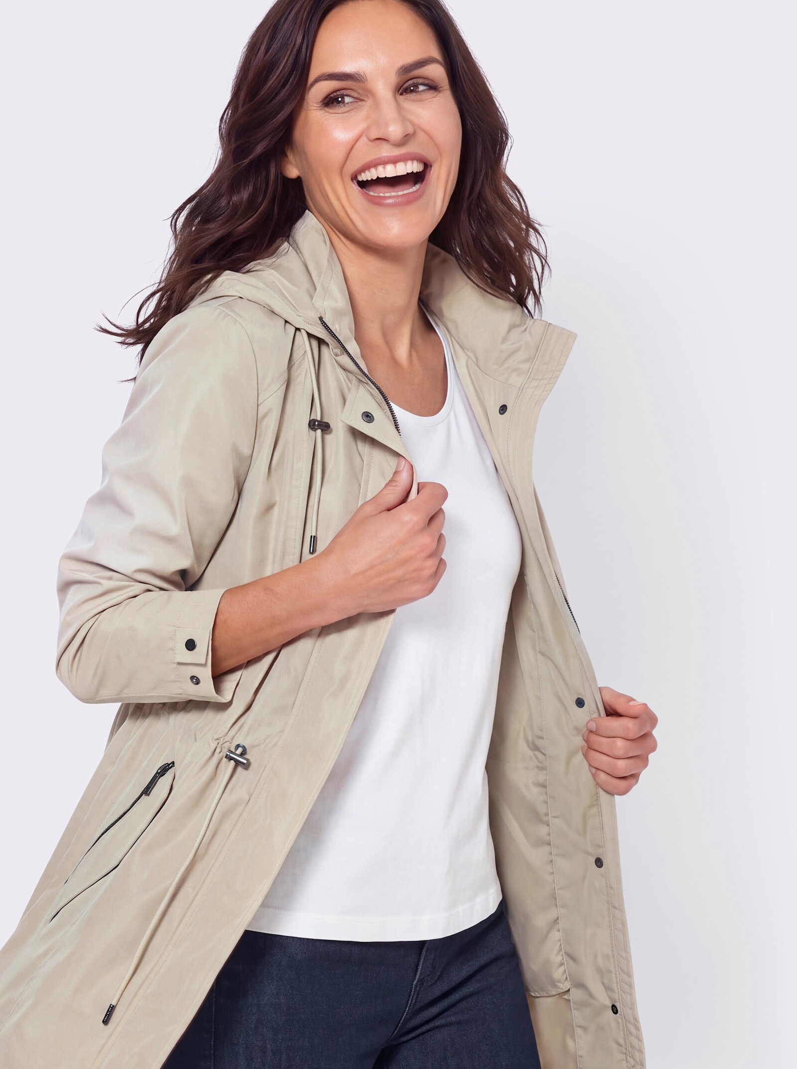 Longjacke mit 2-Wege-Reißverschluss - sand