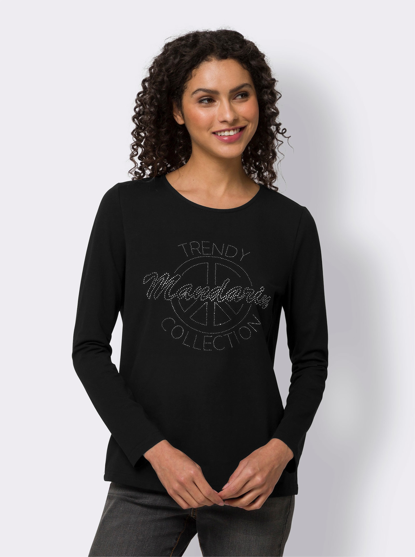 heine Langarmshirt mit Ziersteinen - schwarz