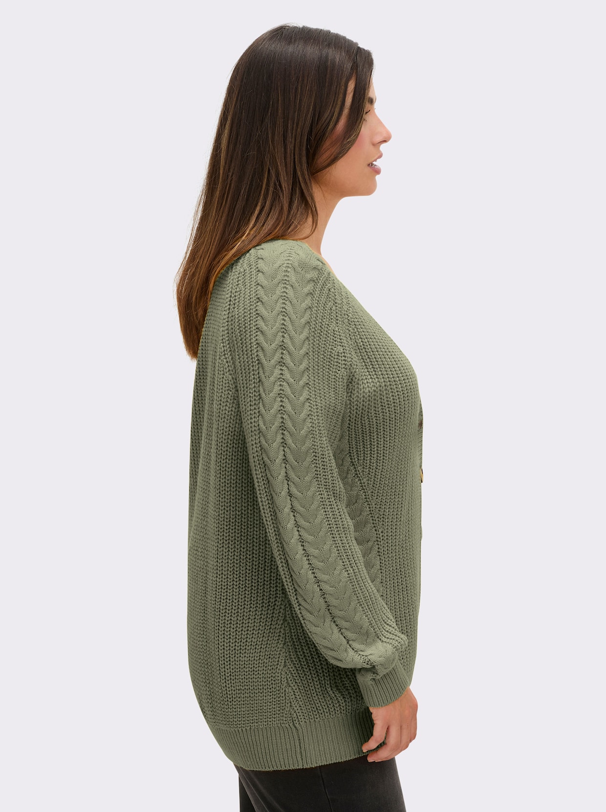 Strickjacke mit Zopfmuster - khaki