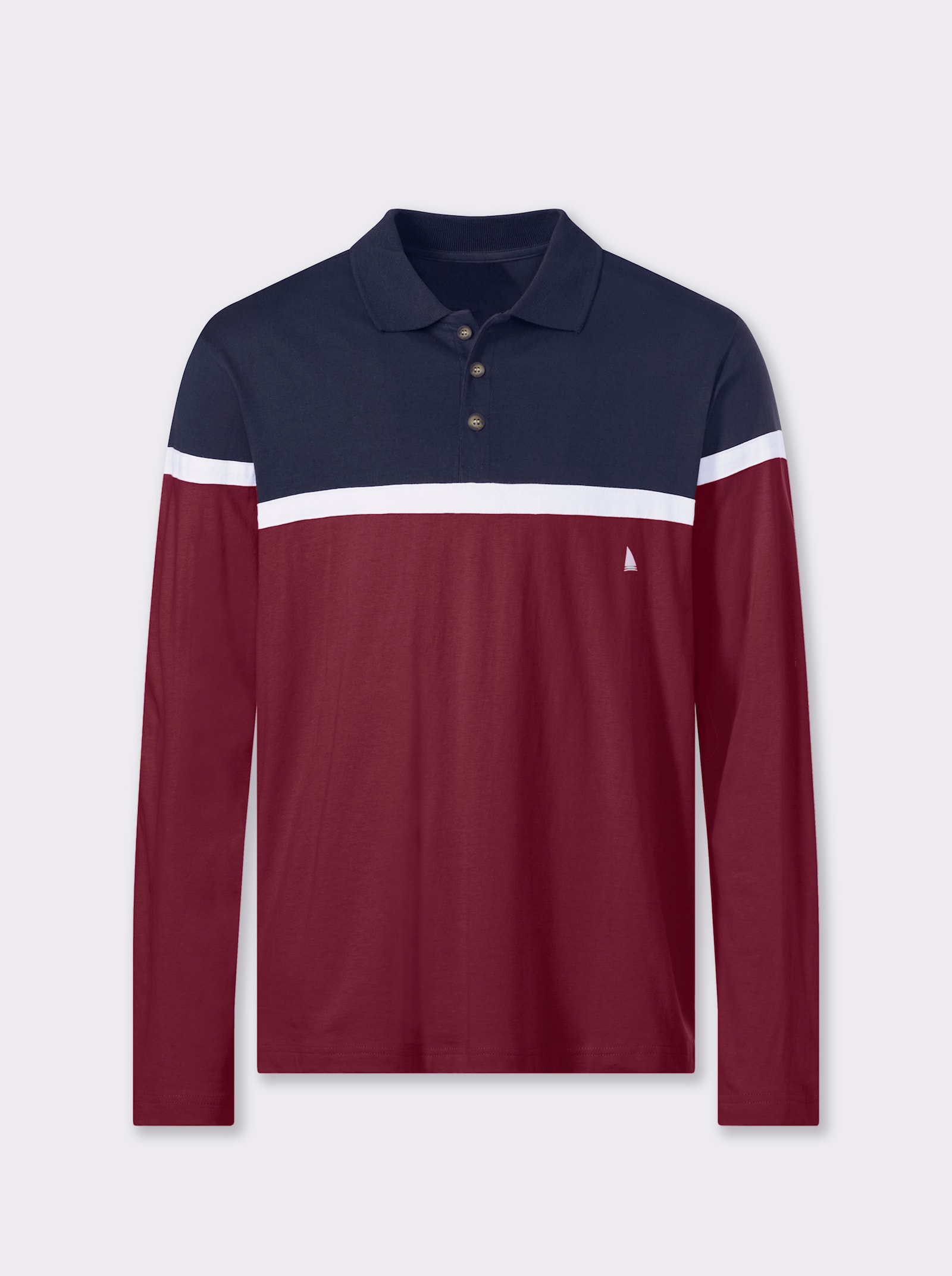Catamaran Langarm-Poloshirt im Colour Blocking-Dessin - marine-dunkelrot