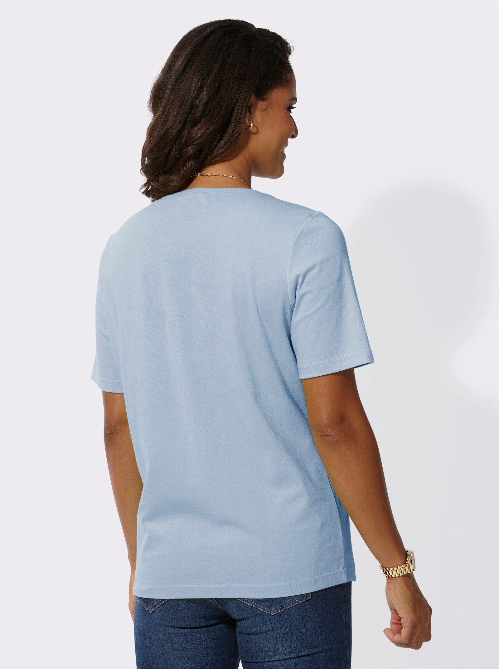 Kurzarmshirt aus reiner Baumwolle - hellblau