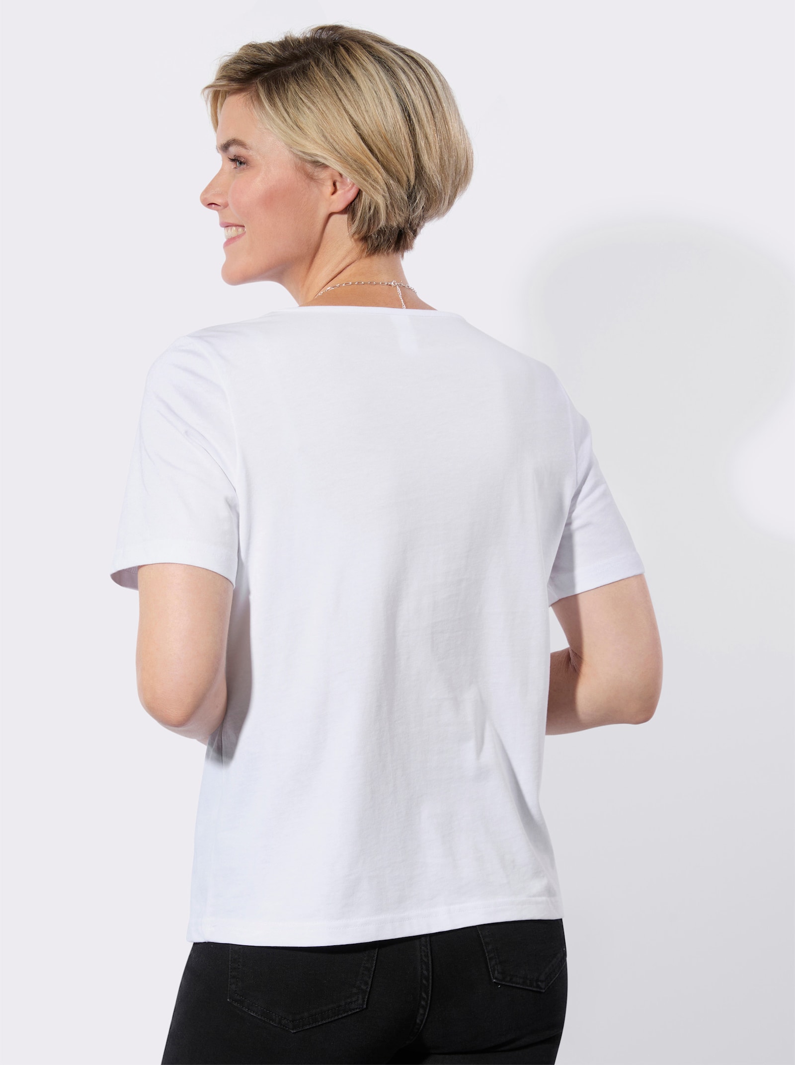 Rundhalsshirt mit platziertem Druck - weiß