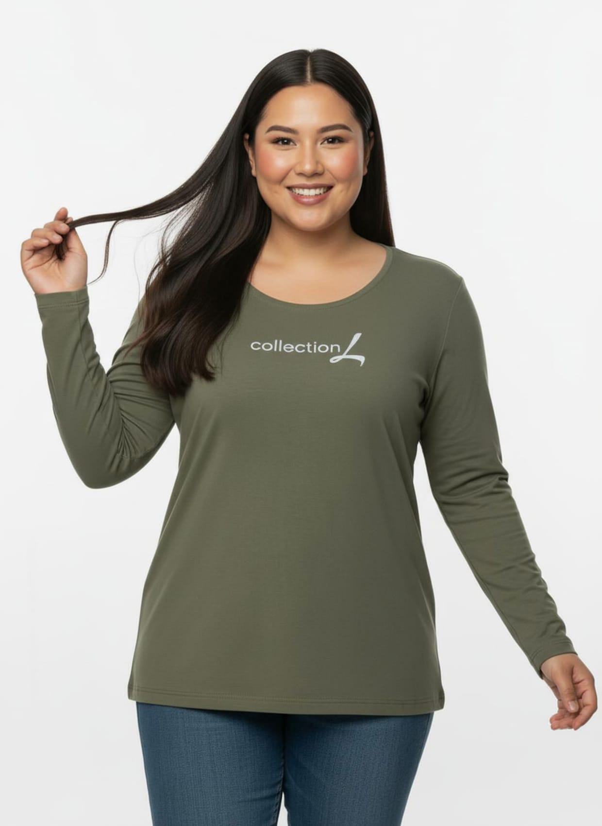 Langarmshirt mit Schriftzug - khaki